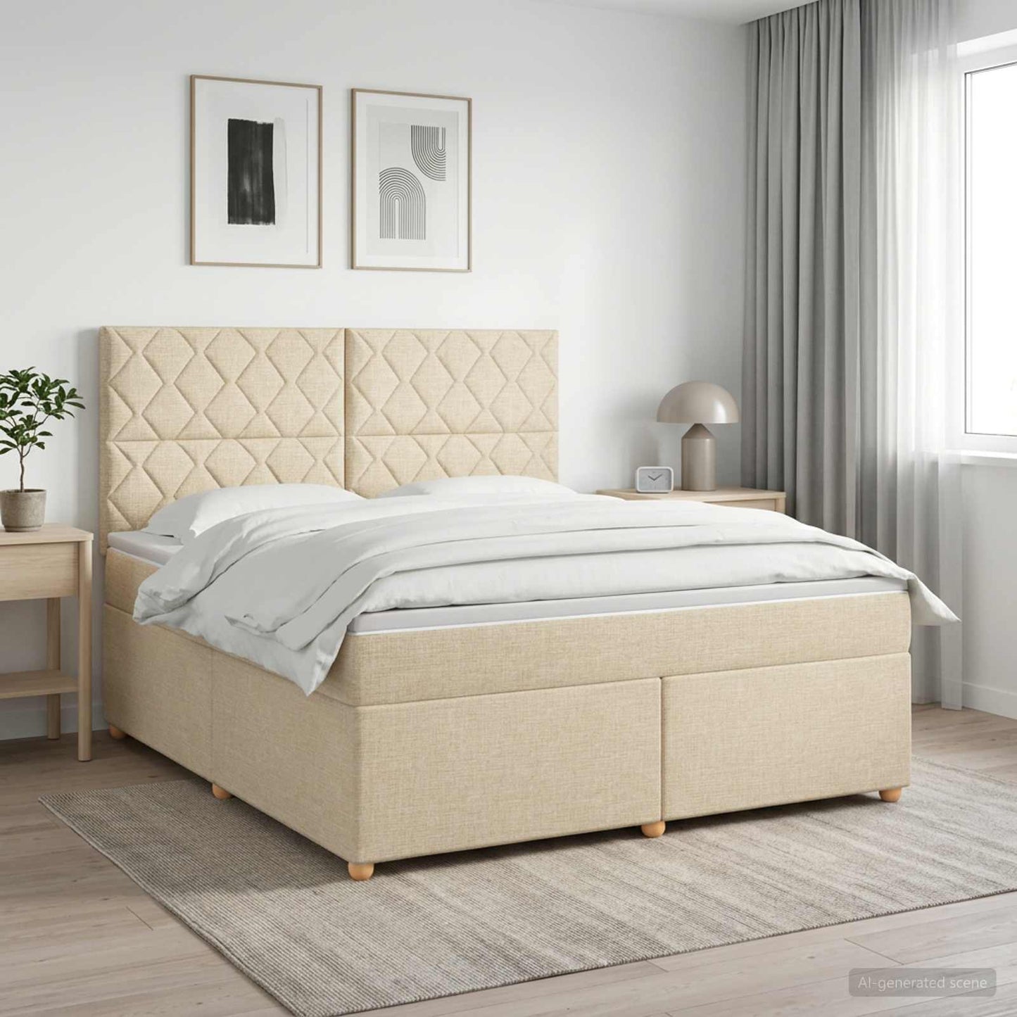 vidaXL Κρεβάτι box spring με στρώμα Κρεμ 160 x 200 cm Ύφασμα