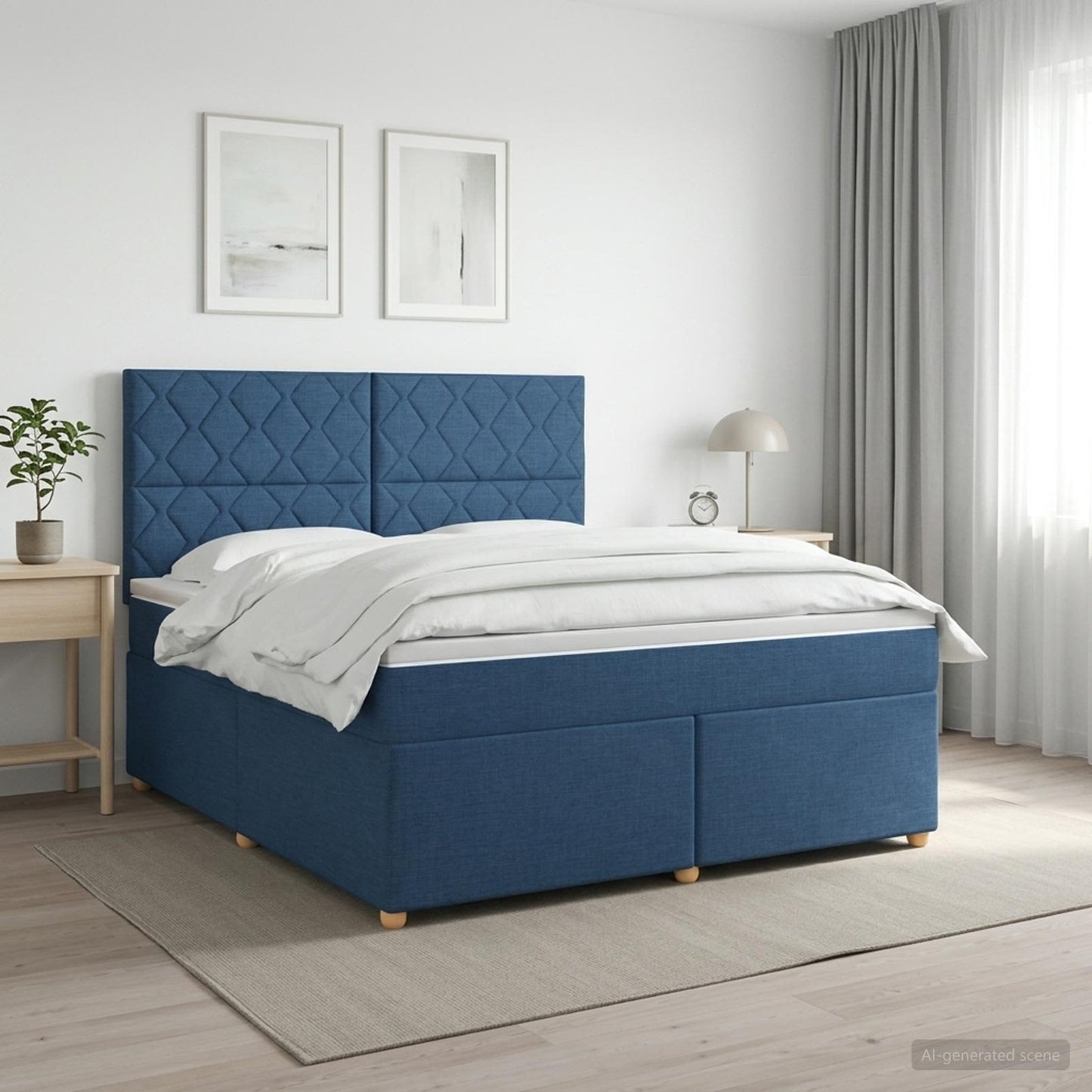 vidaXL Κρεβάτι box spring με στρώμα Μπλε 140 x 190 cm Ύφασμα