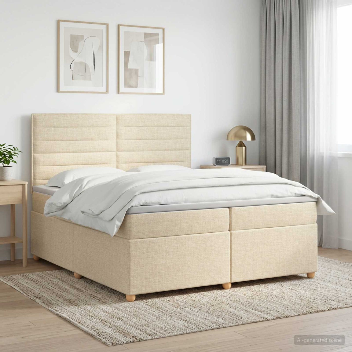 vidaXL Κρεβάτι box spring με στρώμα Κρεμ 200 x 200 cm Ύφασμα