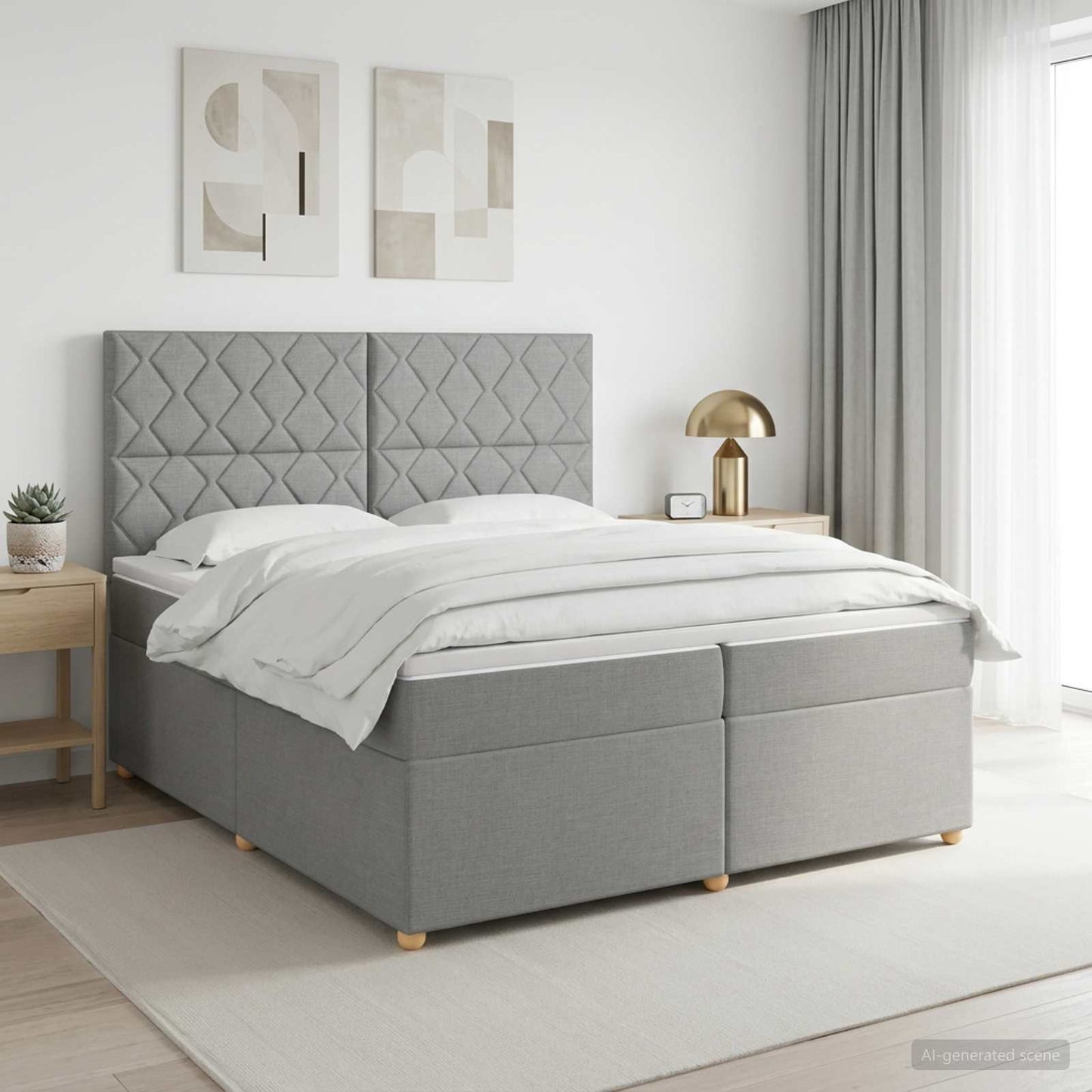 vidaXL Κρεβάτι box spring με στρώμα Ανοιχτό γκρι 200 x 200 cm Ύφασμα