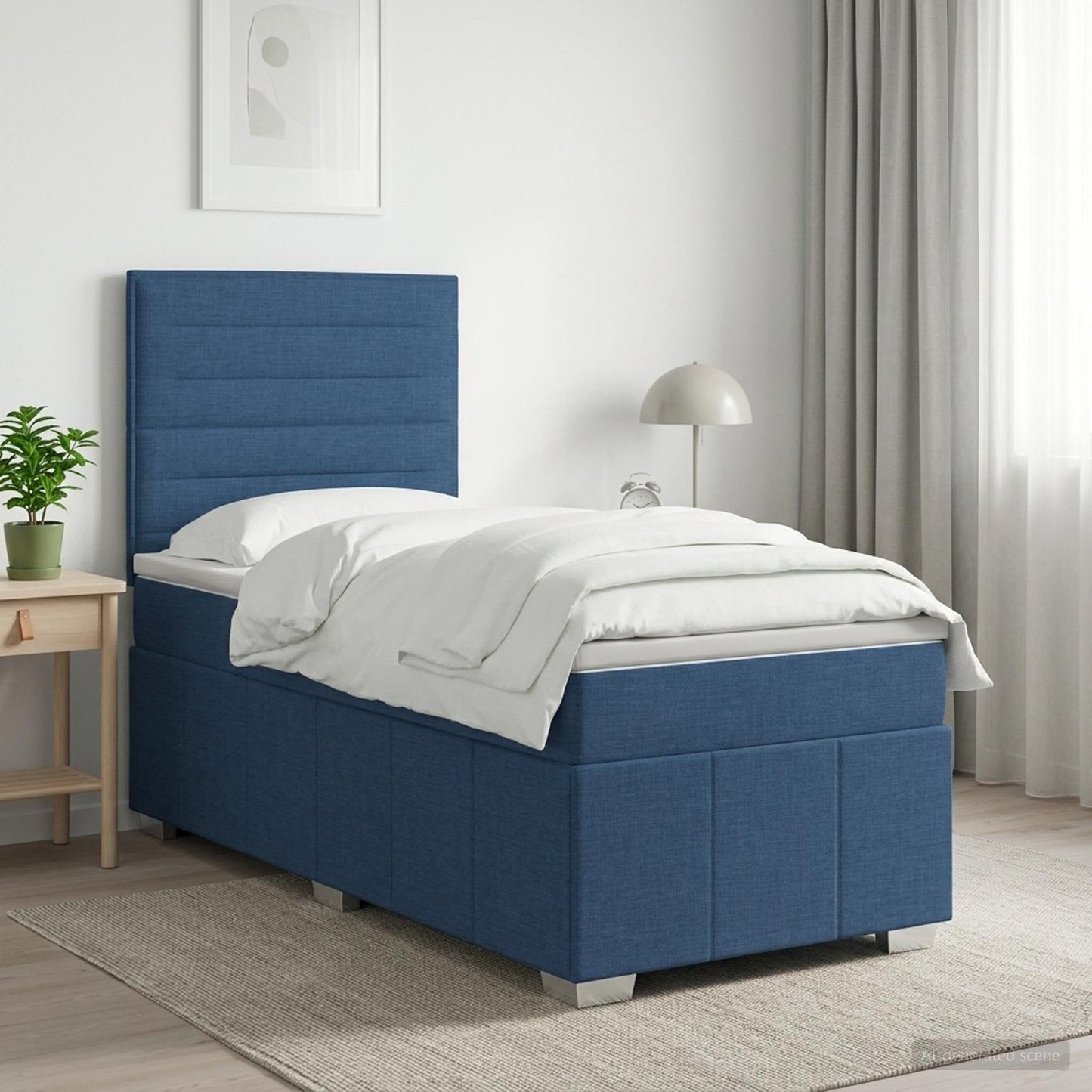 vidaXL Κρεβάτι box spring με στρώμα Μπλε 100 x 200 cm Ύφασμα