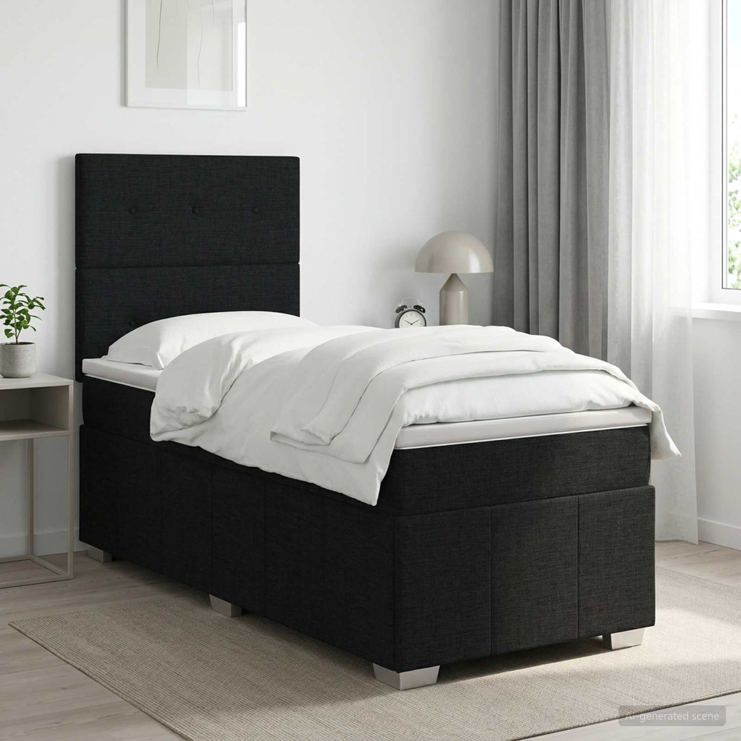 vidaXL Κρεβάτι box spring με στρώμα Μαύρο 90 x 200 cm Ύφασμα