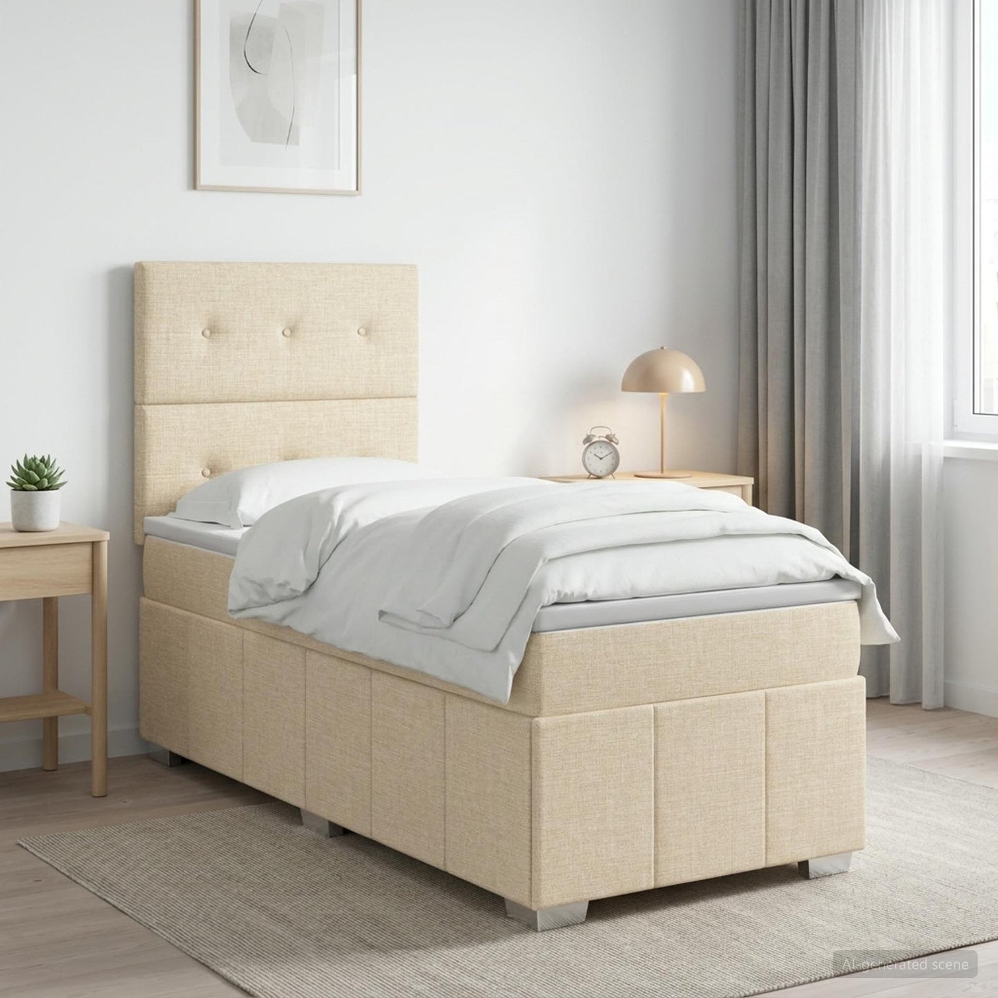 vidaXL Κρεβάτι box spring με στρώμα Κρεμ 100 x 200 cm Ύφασμα