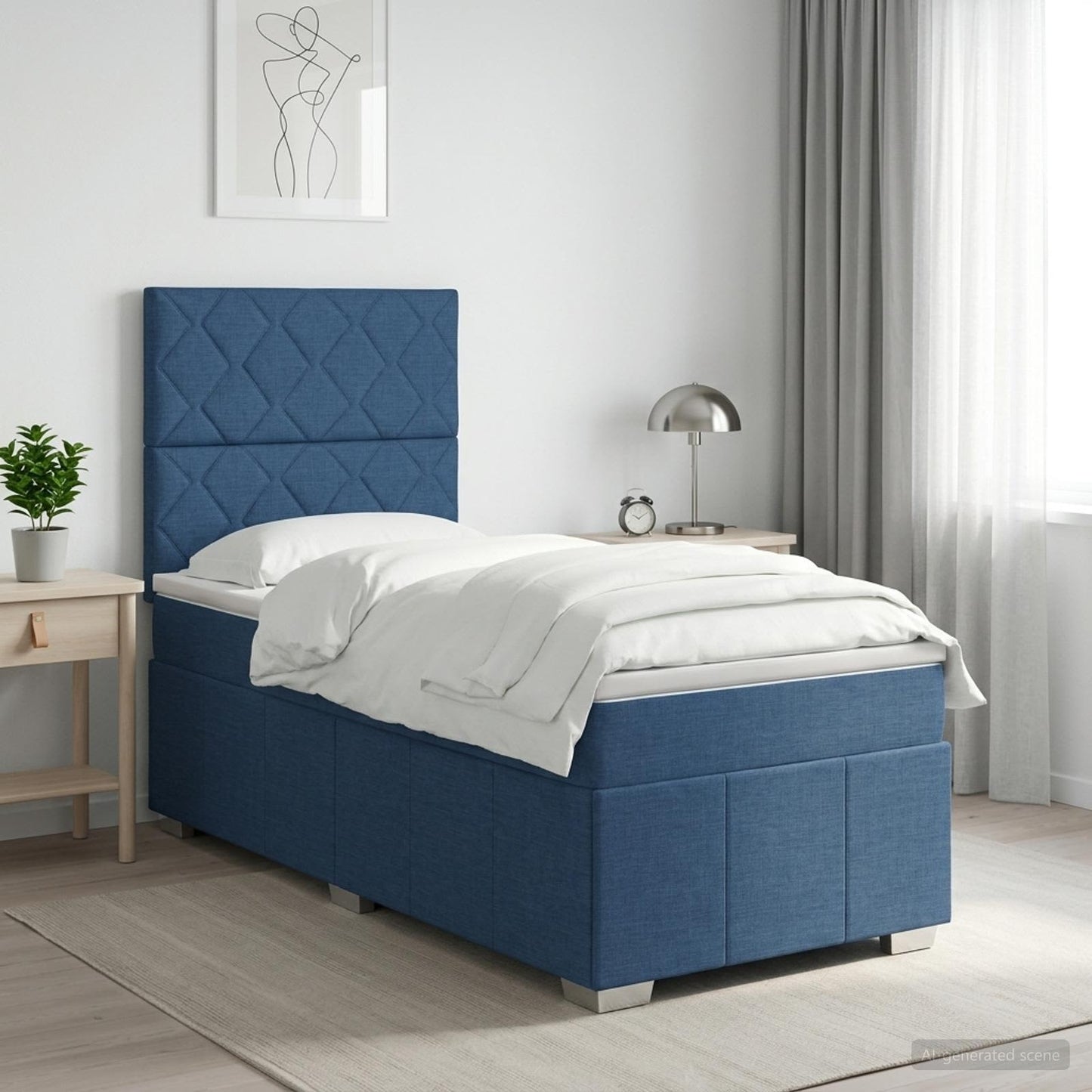 vidaXL Κρεβάτι box spring με στρώμα Μπλε 90 x 200 cm Ύφασμα