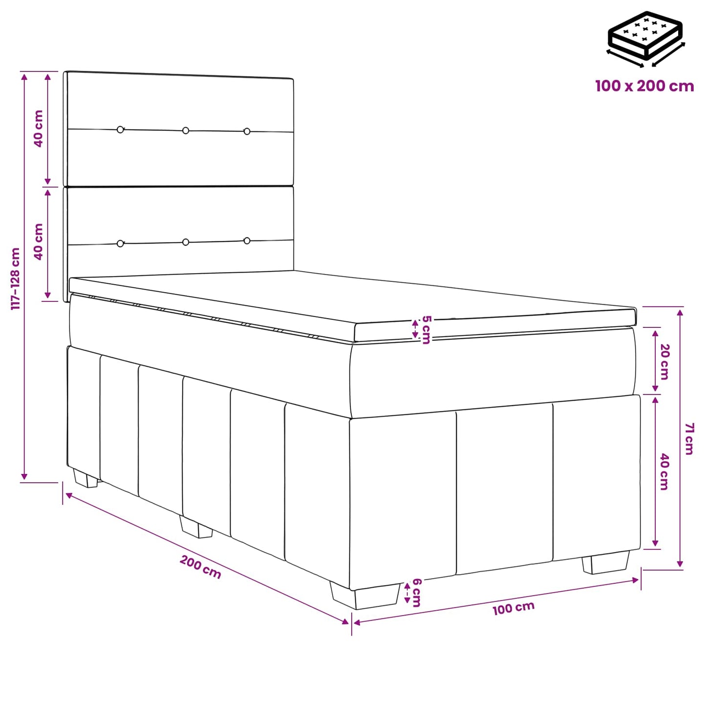 vidaXL Κρεβάτι box spring με στρώμα Σκούρο Γκρι 100 x 200 cm Ύφασμα