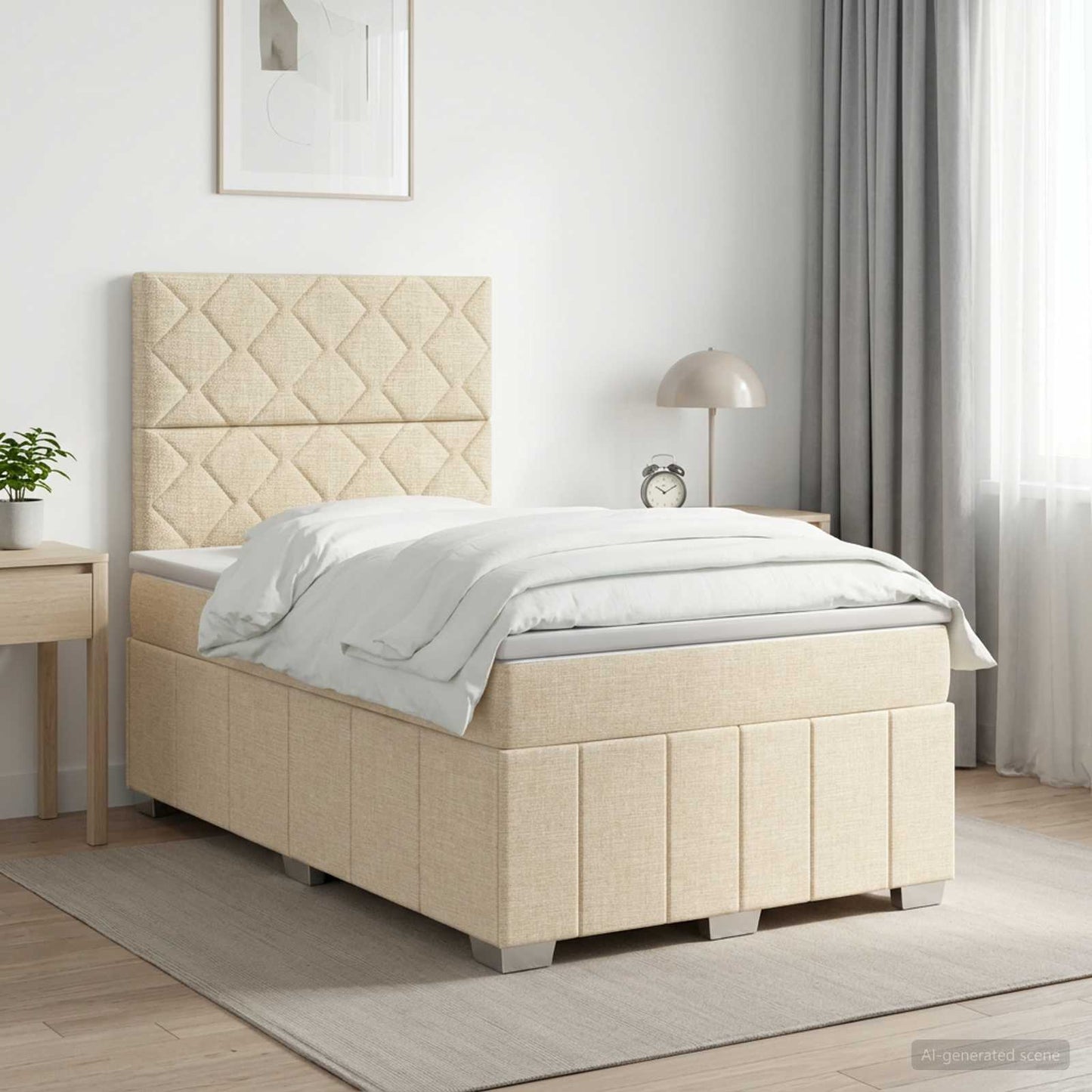 vidaXL Κρεβάτι box spring με στρώμα Κρεμ 120 x 190 cm Ύφασμα