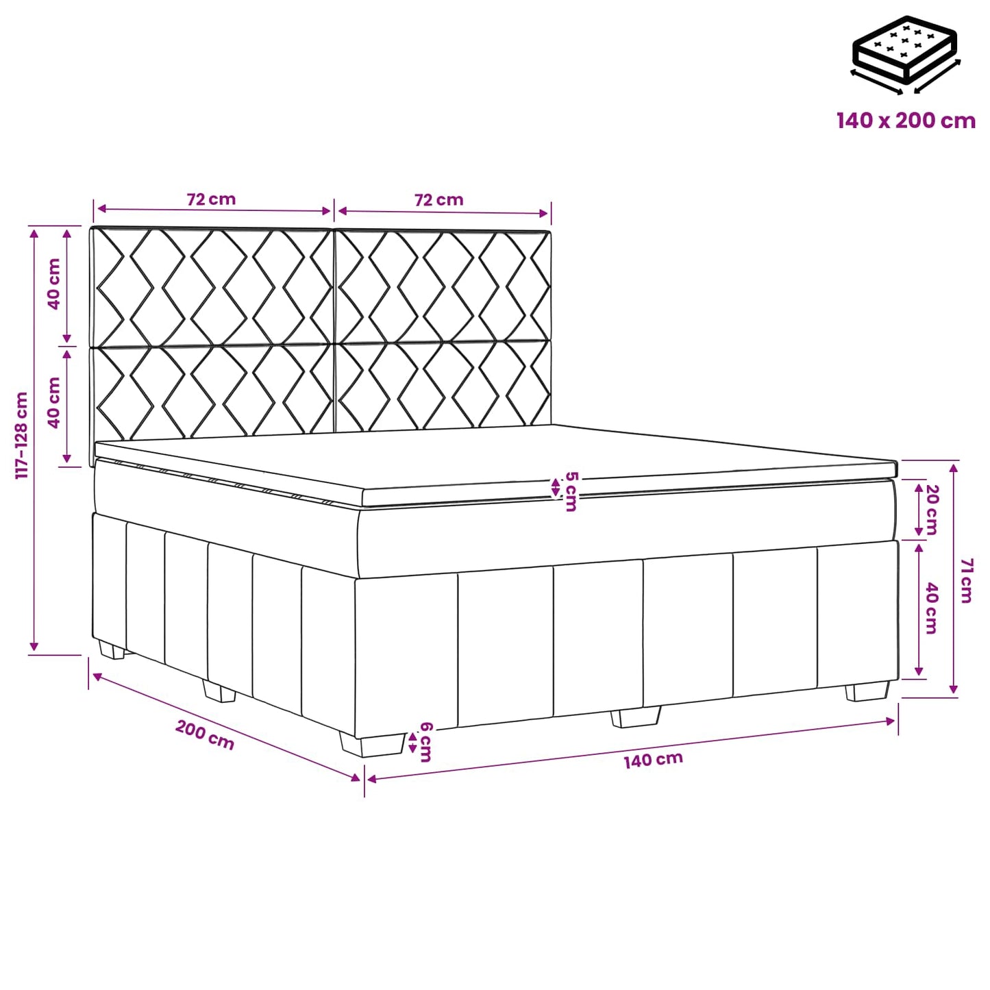 vidaXL Κρεβάτι box spring με στρώμα Μπλε 140 x 200 cm Ύφασμα