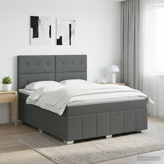 vidaXL Κρεβάτι box spring με στρώμα Σκούρο Γκρι 140 x 190 cm Ύφασμα