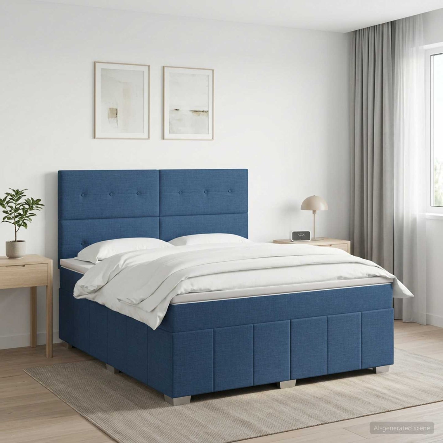 vidaXL Κρεβάτι box spring με στρώμα Μπλε 140 x 200 cm Ύφασμα
