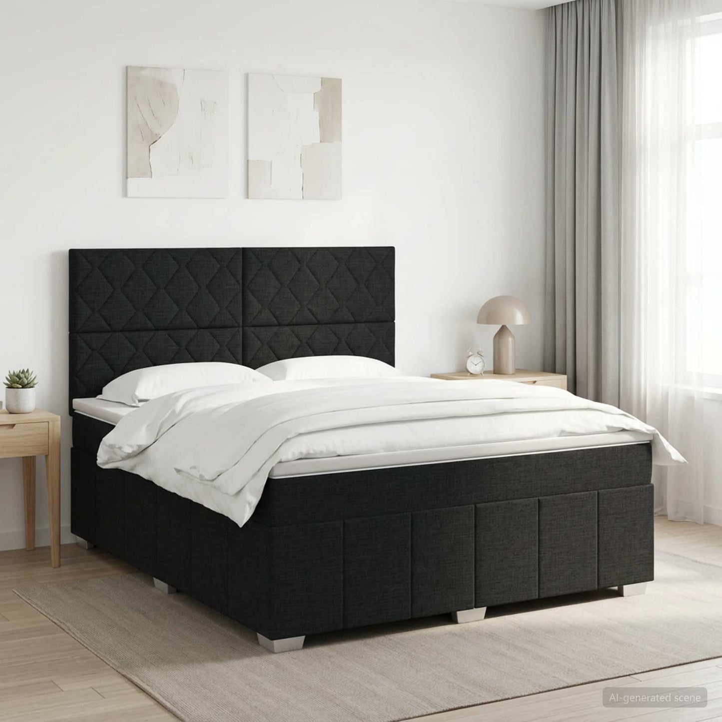vidaXL Κρεβάτι box spring με στρώμα Μαύρο 140 x 190 cm Ύφασμα