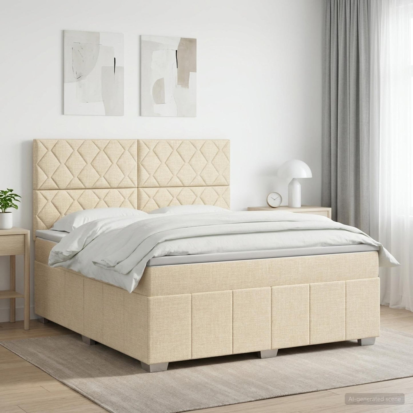 vidaXL Κρεβάτι box spring με στρώμα Κρεμ 140 x 190 cm Ύφασμα