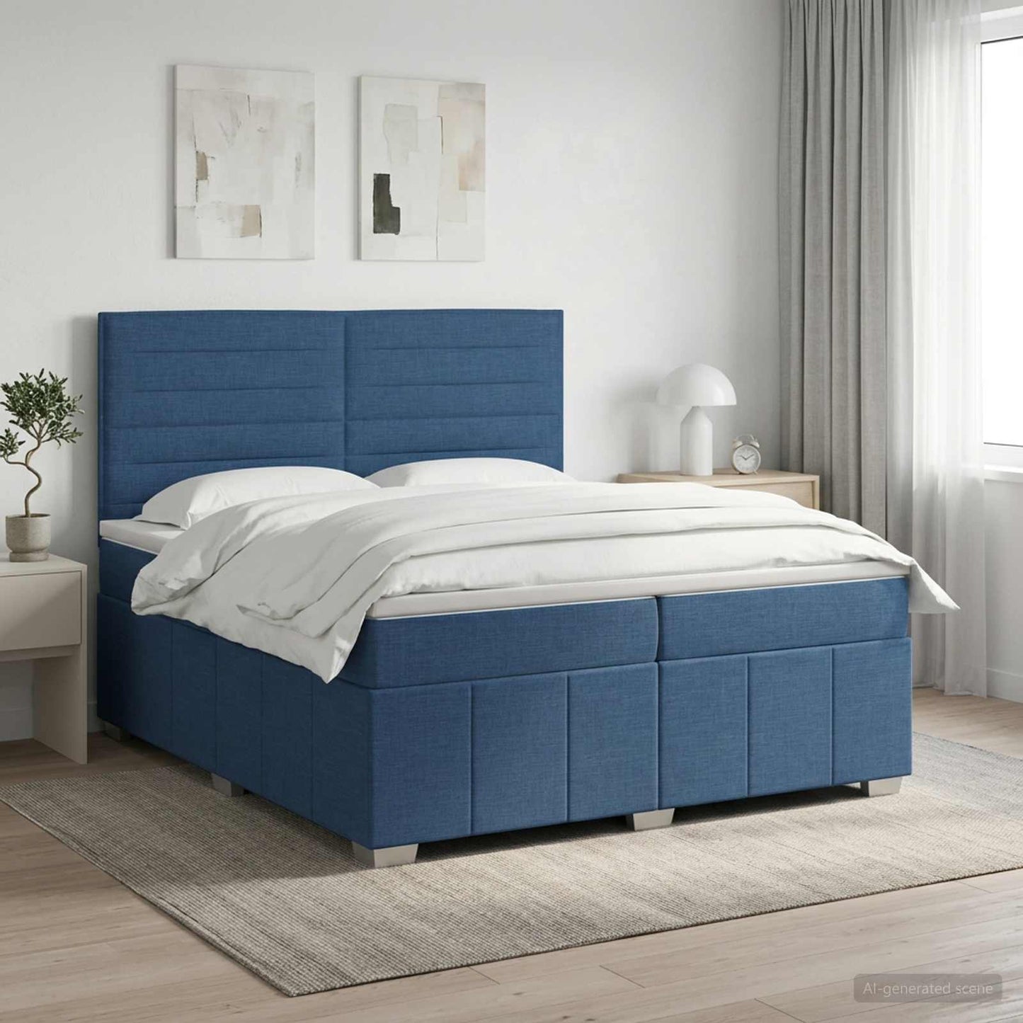 vidaXL Κρεβάτι box spring με στρώμα Μπλε 200 x 200 cm Ύφασμα