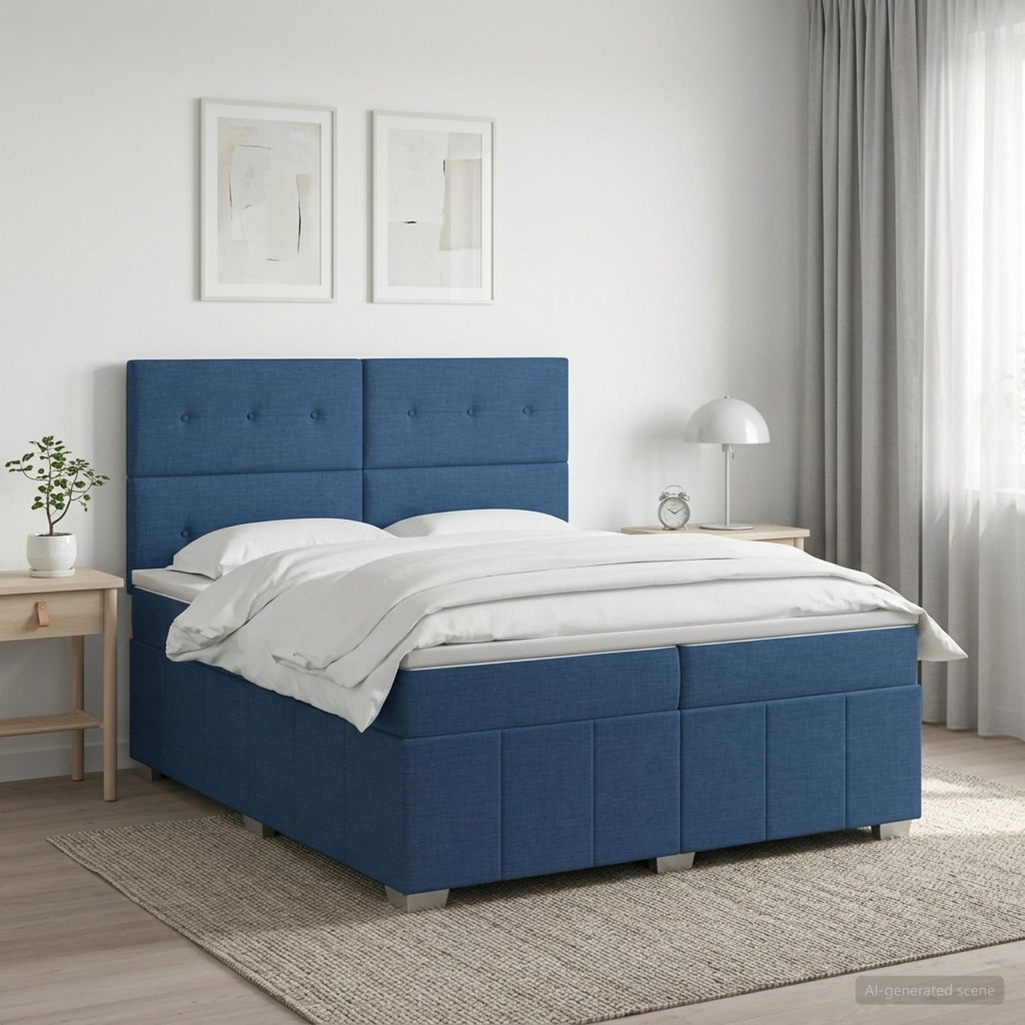 vidaXL Κρεβάτι box spring με στρώμα Μπλε 200 x 200 cm Ύφασμα
