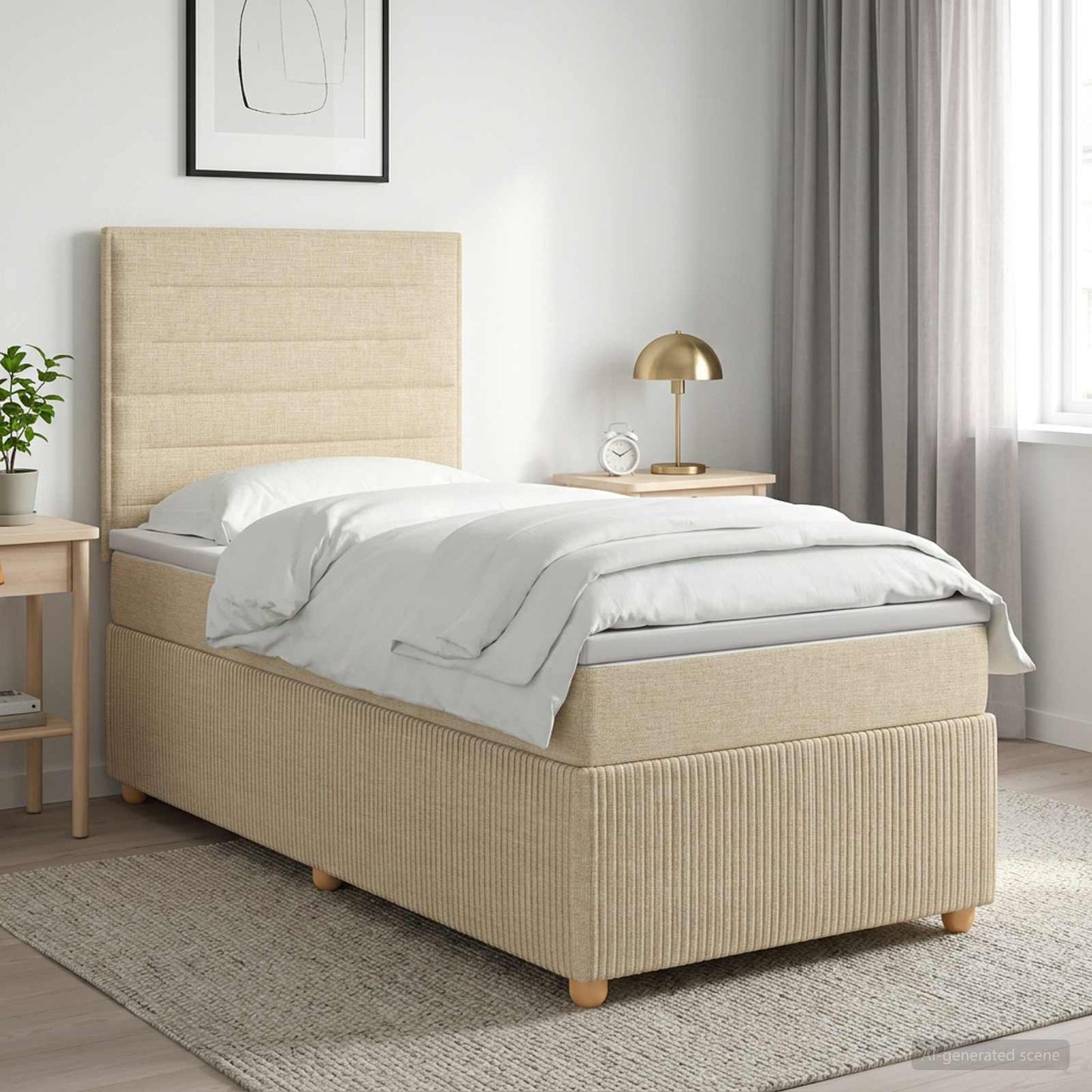 vidaXL Κρεβάτι box spring με στρώμα Κρεμ 90 x 190 cm Ύφασμα