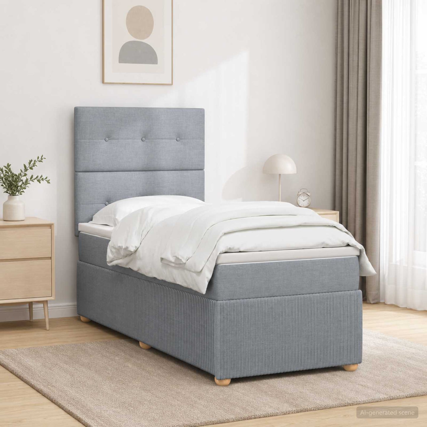 vidaXL Κρεβάτι box spring με στρώμα Ανοιχτό γκρι Μονό Ύφασμα