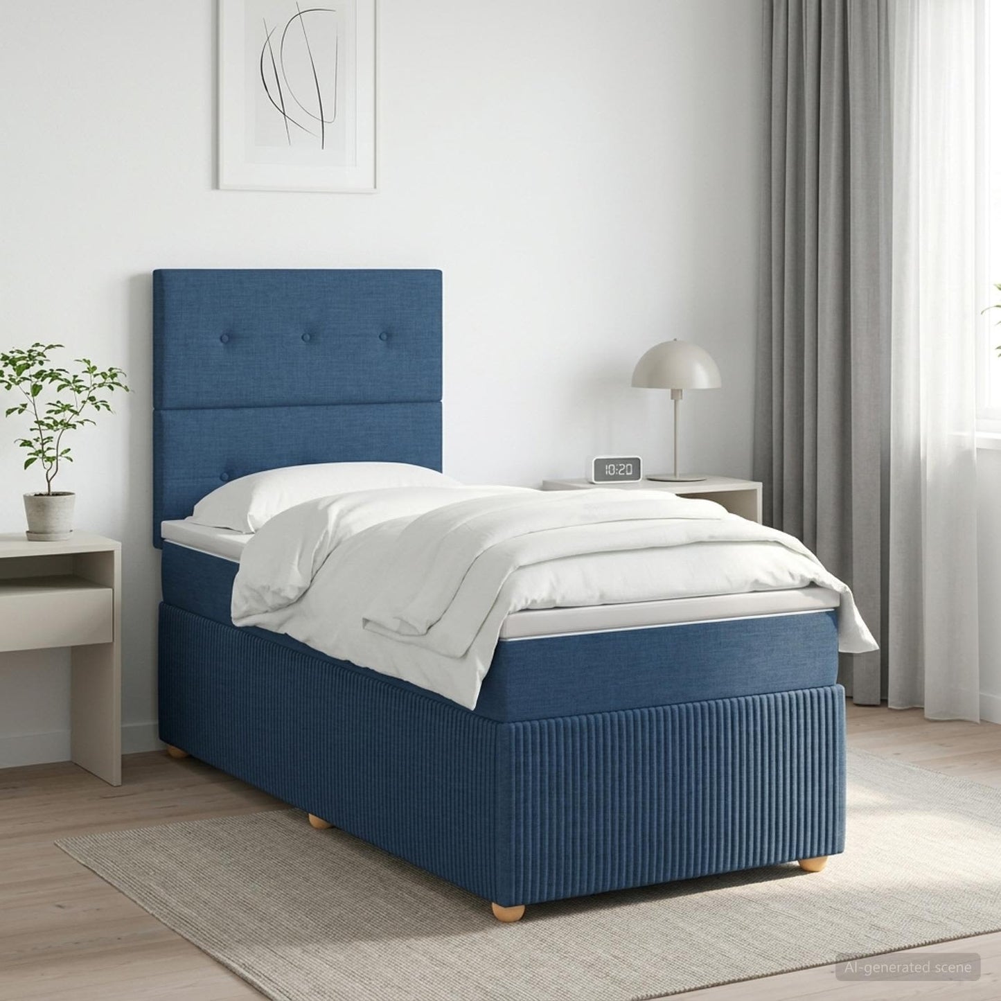 vidaXL Κρεβάτι box spring με στρώμα Μπλε 90 x 190 cm Ύφασμα