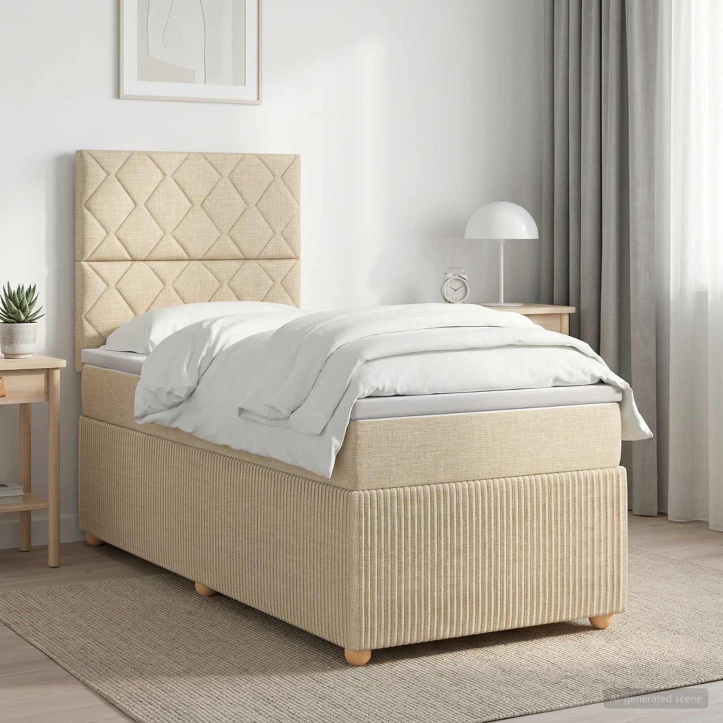 vidaXL Κρεβάτι box spring με στρώμα Κρεμ 100 x 200 cm Ύφασμα