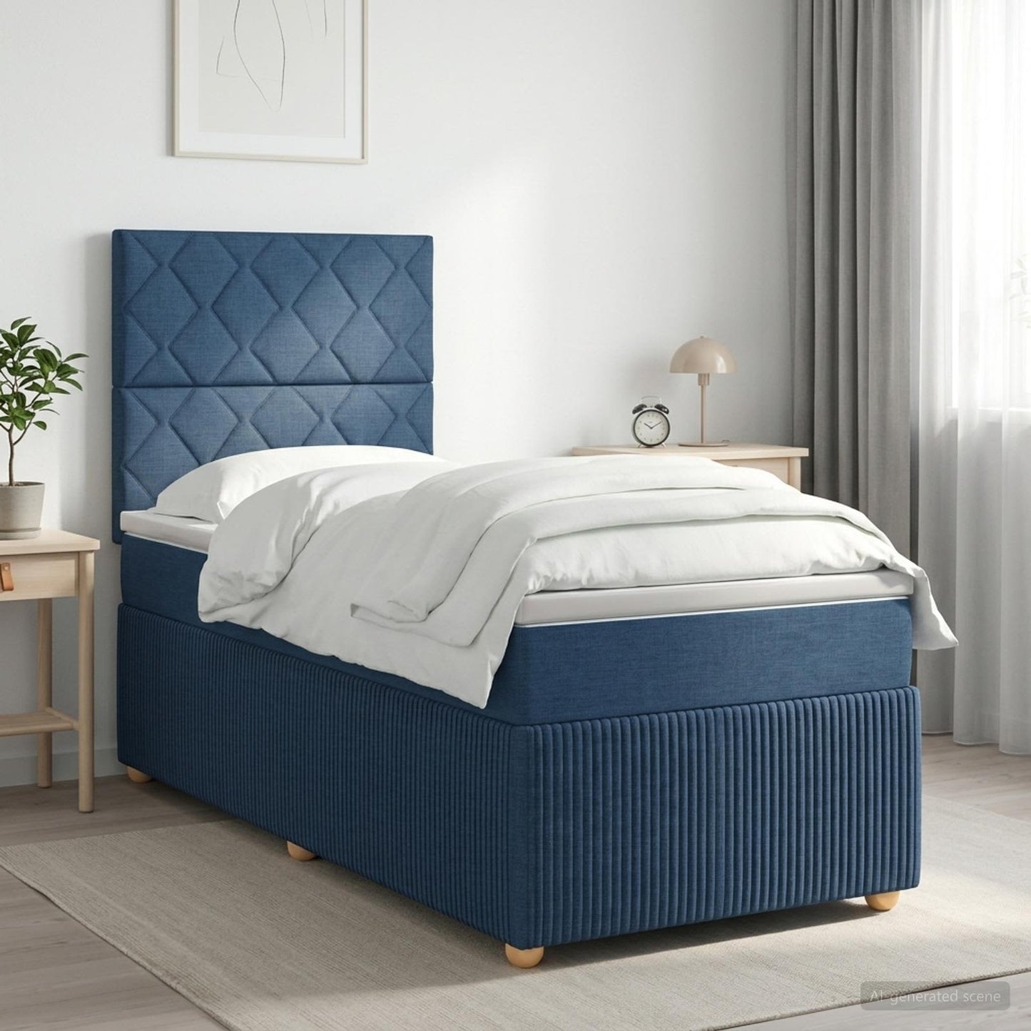 vidaXL Κρεβάτι box spring με στρώμα Μπλε 90 x 200 cm Ύφασμα