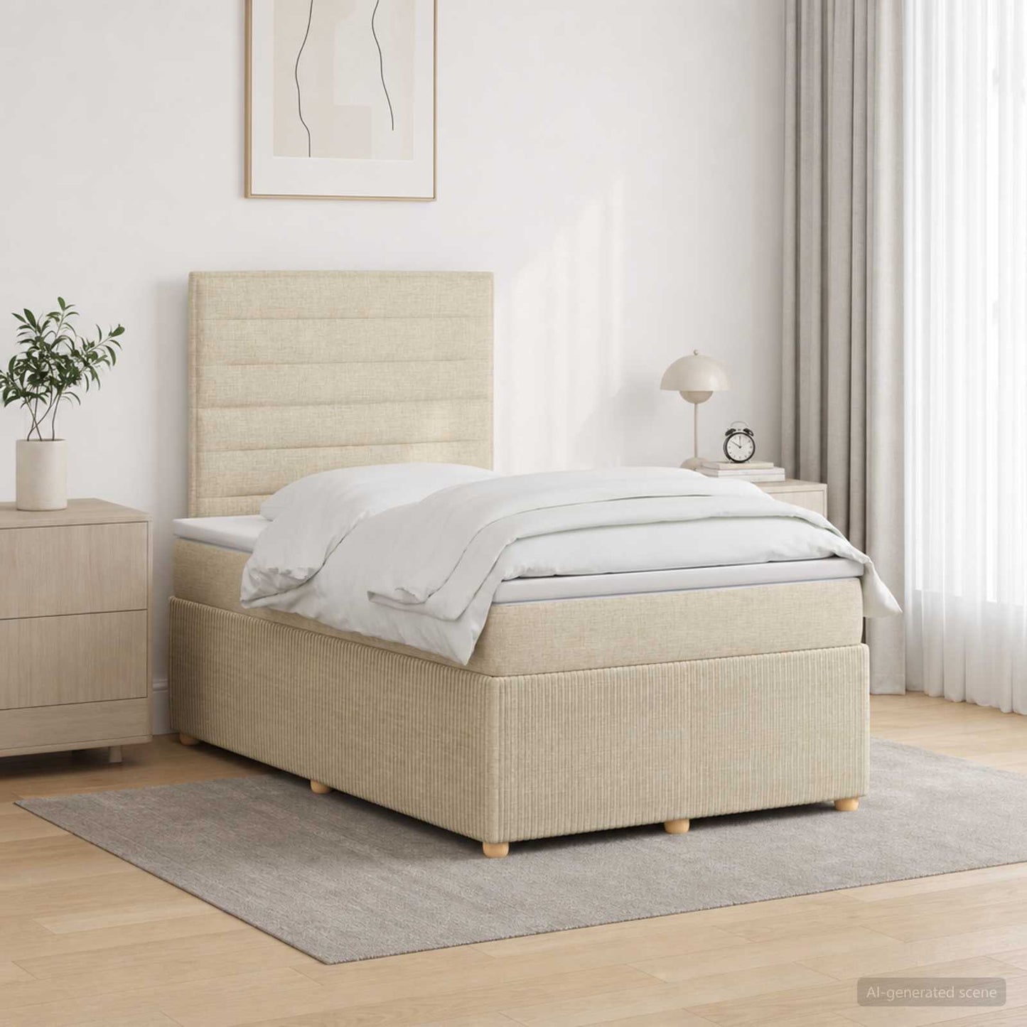 vidaXL Κρεβάτι box spring με στρώμα Κρεμ 120 x 190 cm Ύφασμα