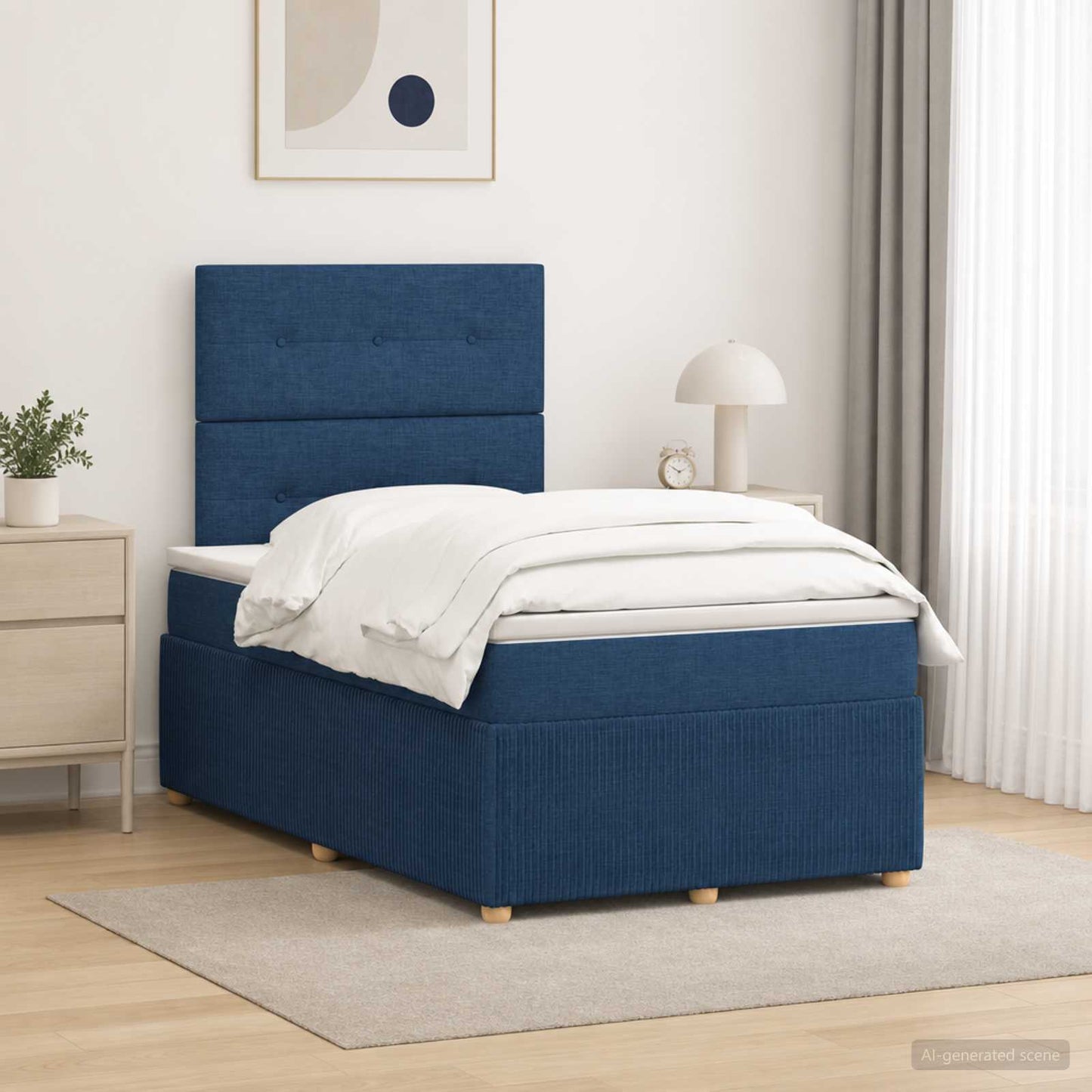 vidaXL Κρεβάτι box spring με στρώμα Μπλε 120 x 200 cm Ύφασμα