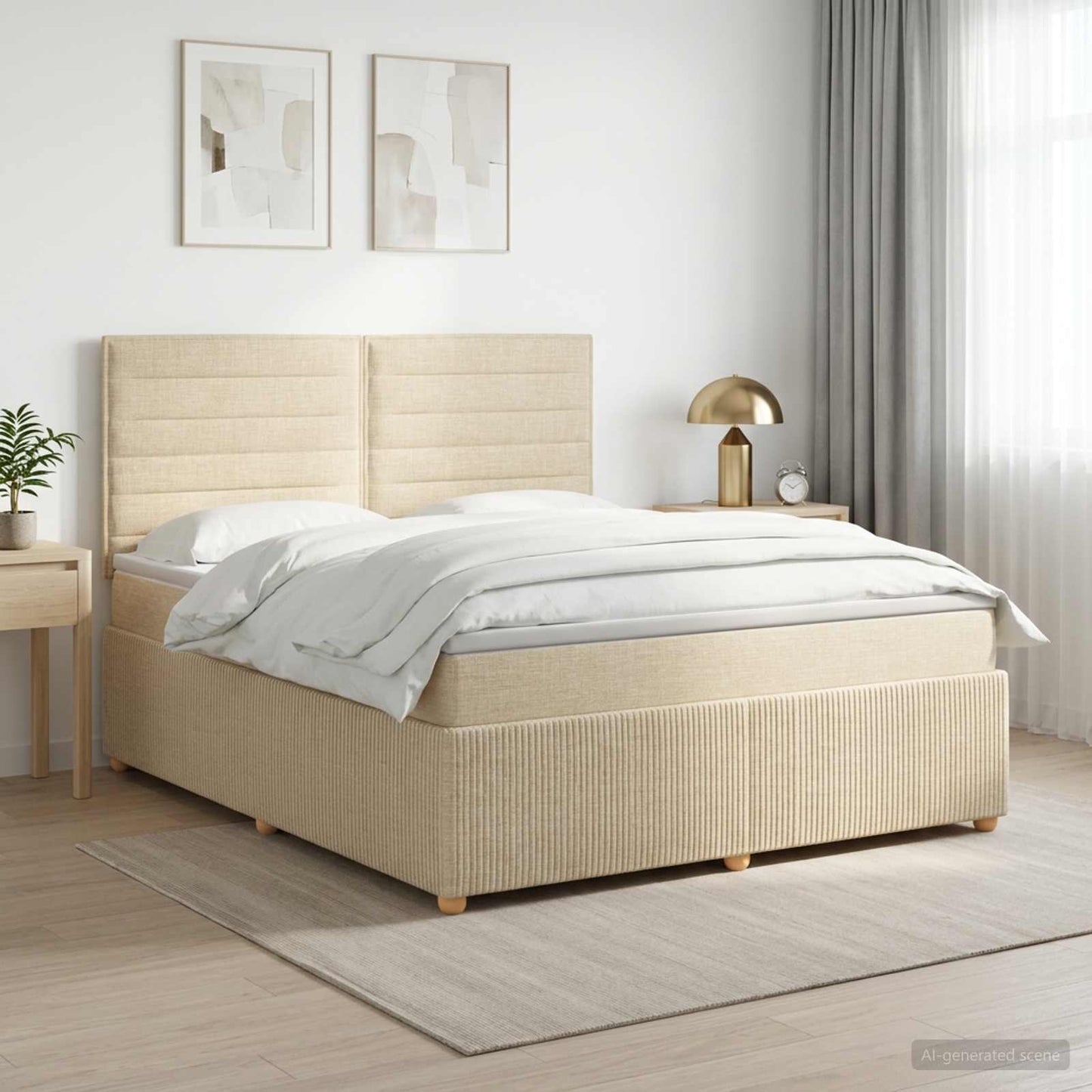 vidaXL Κρεβάτι box spring με στρώμα Κρεμ 180 x 200 cm Ύφασμα