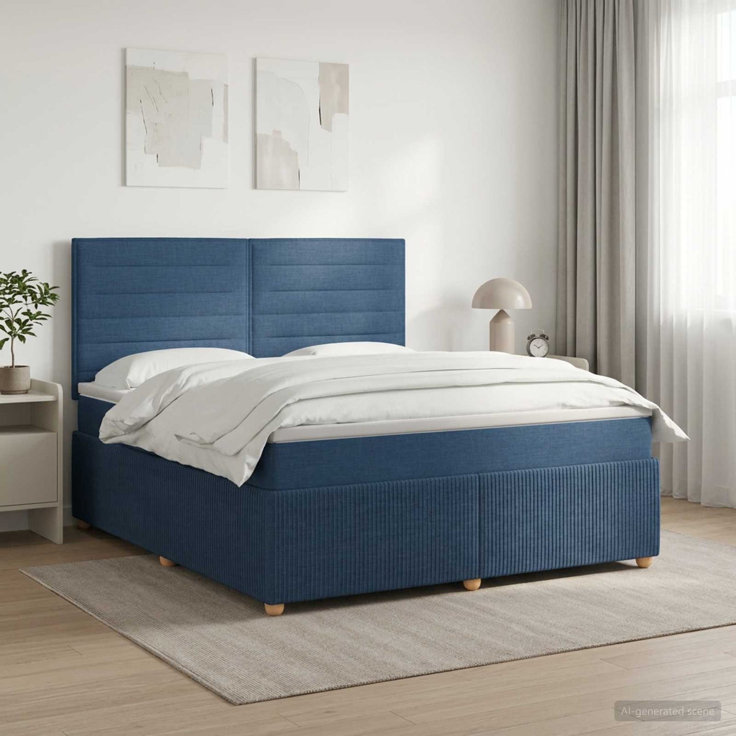 vidaXL Κρεβάτι box spring με στρώμα Μπλε 180 x 200 cm Ύφασμα