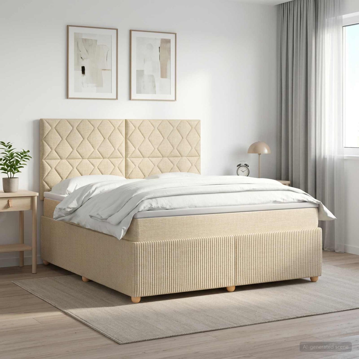 vidaXL Κρεβάτι box spring με στρώμα Κρεμ 180 x 200 cm Ύφασμα
