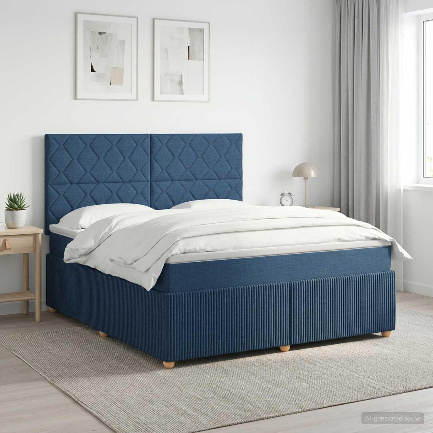 vidaXL Κρεβάτι box spring με στρώμα Μπλε 140 x 190 cm Ύφασμα