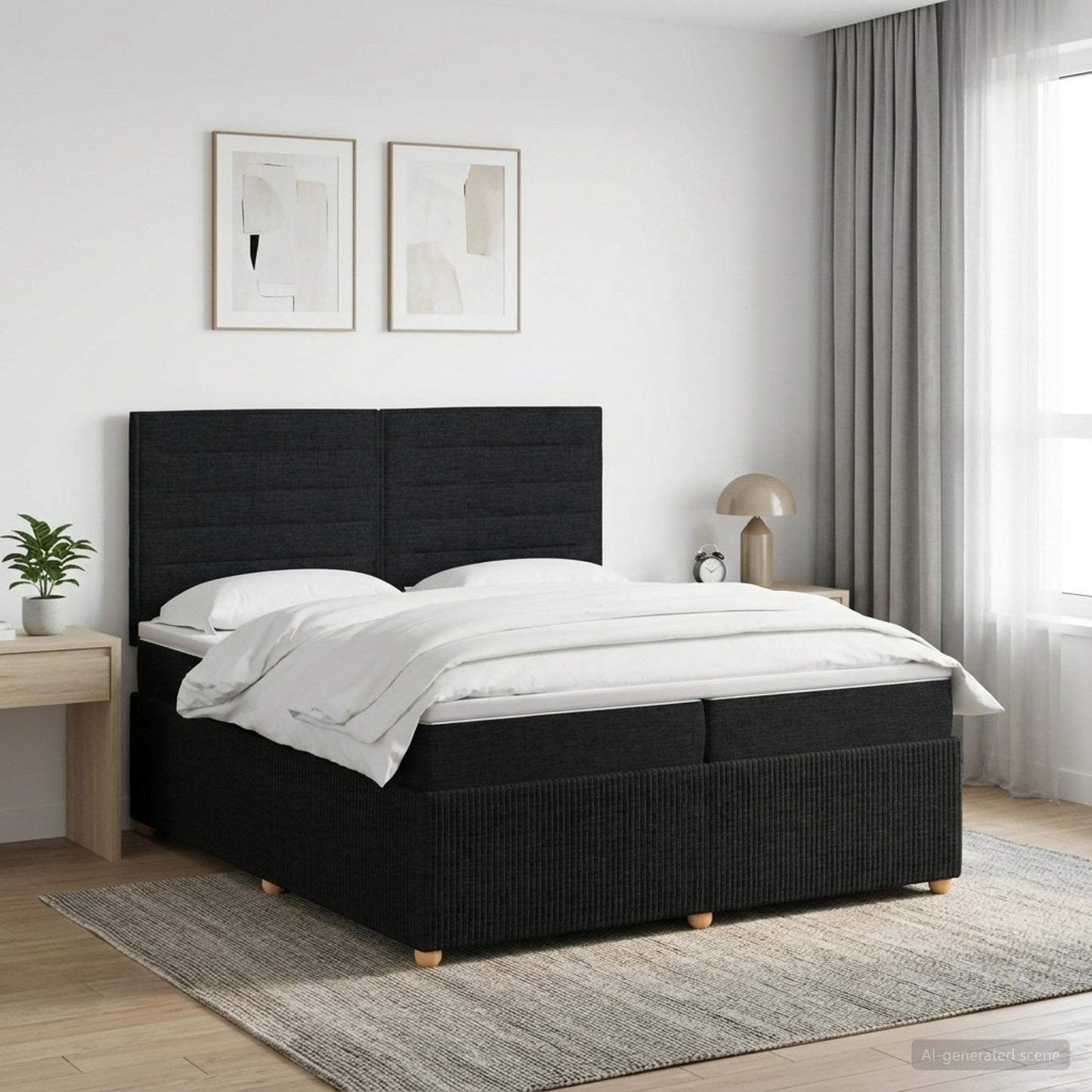 vidaXL Κρεβάτι box spring με στρώμα Μαύρο 200 x 200 cm Ύφασμα