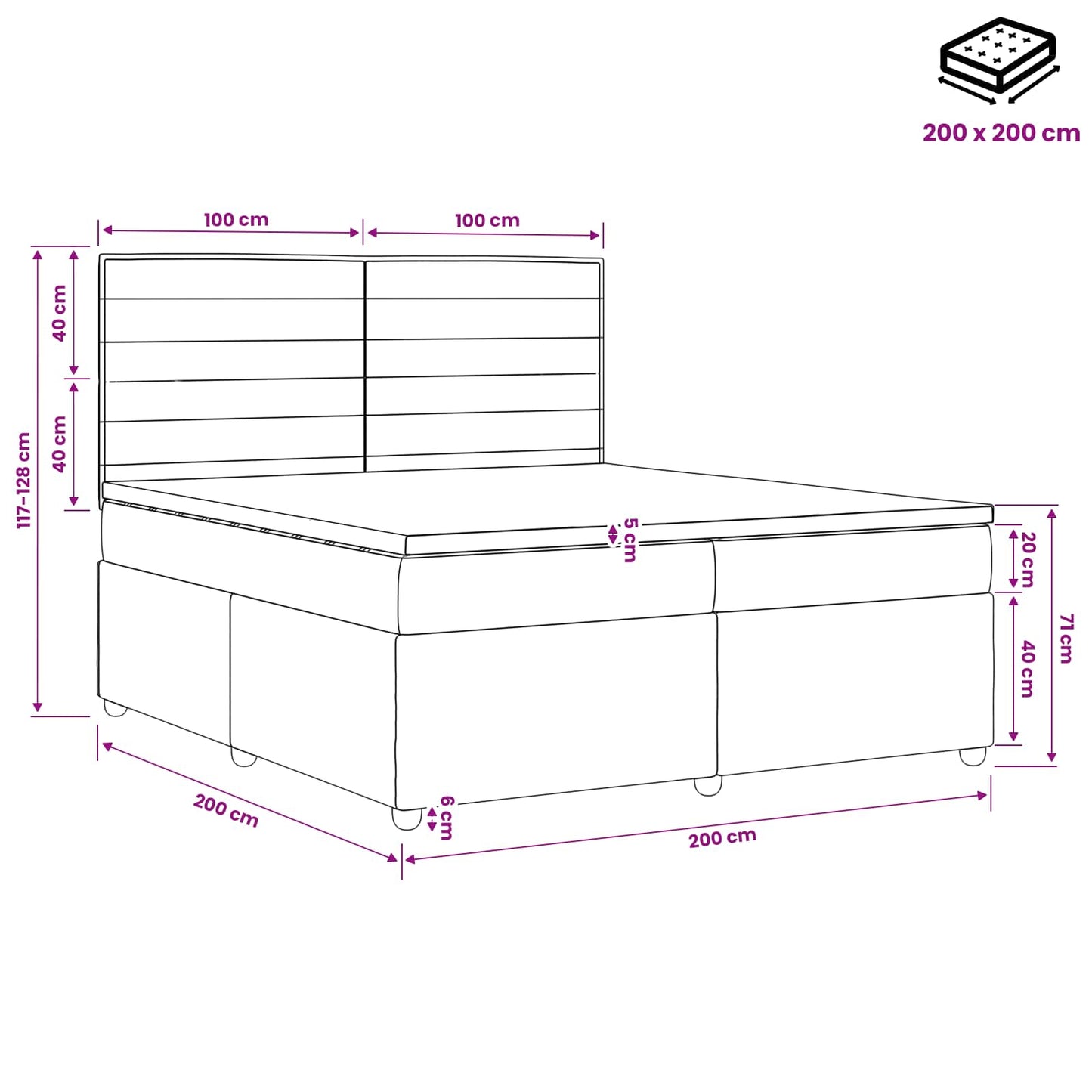vidaXL Κρεβάτι box spring με στρώμα Σκούρο Καφέ 200 x 200 cm Ύφασμα