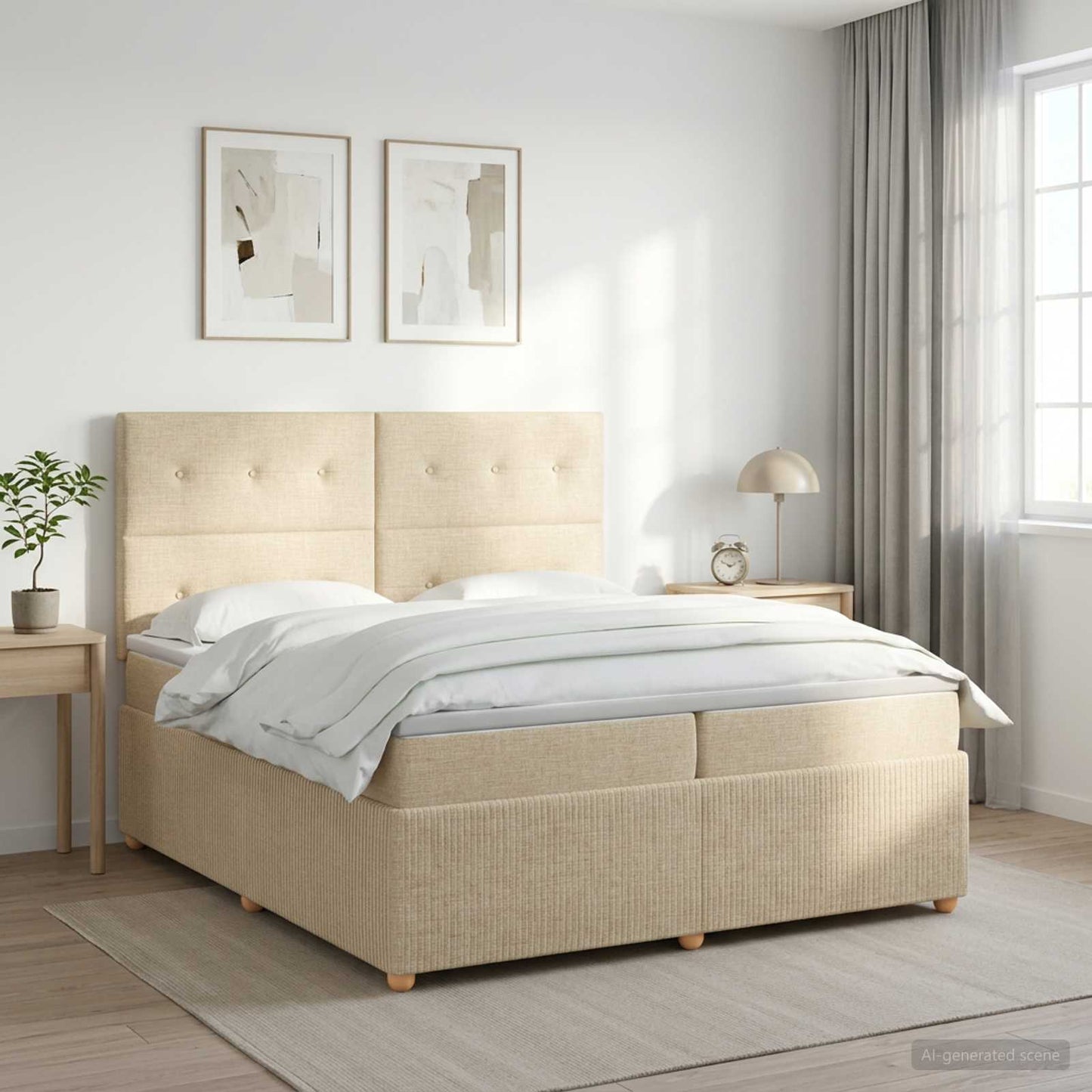 vidaXL Κρεβάτι box spring με στρώμα Κρεμ 200 x 200 cm Ύφασμα