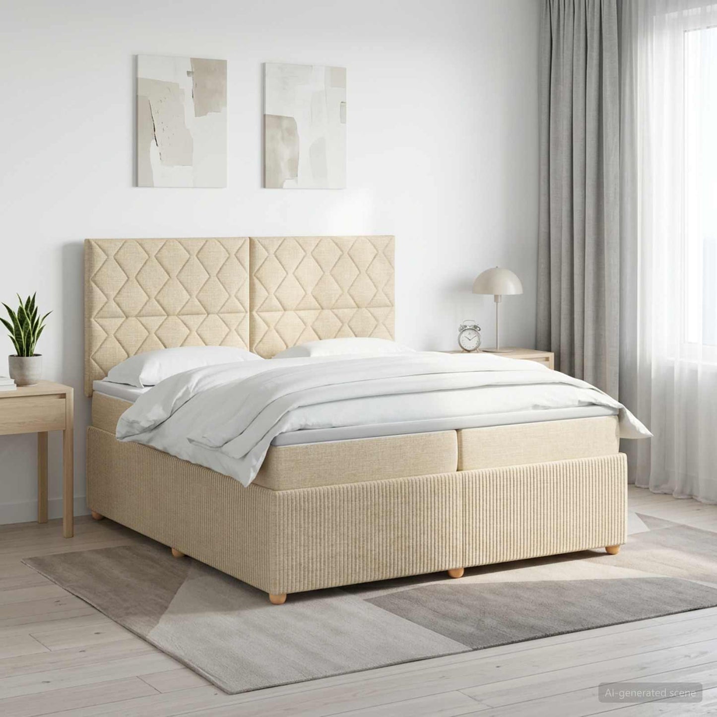 vidaXL Κρεβάτι box spring με στρώμα Κρεμ 200 x 200 cm Ύφασμα