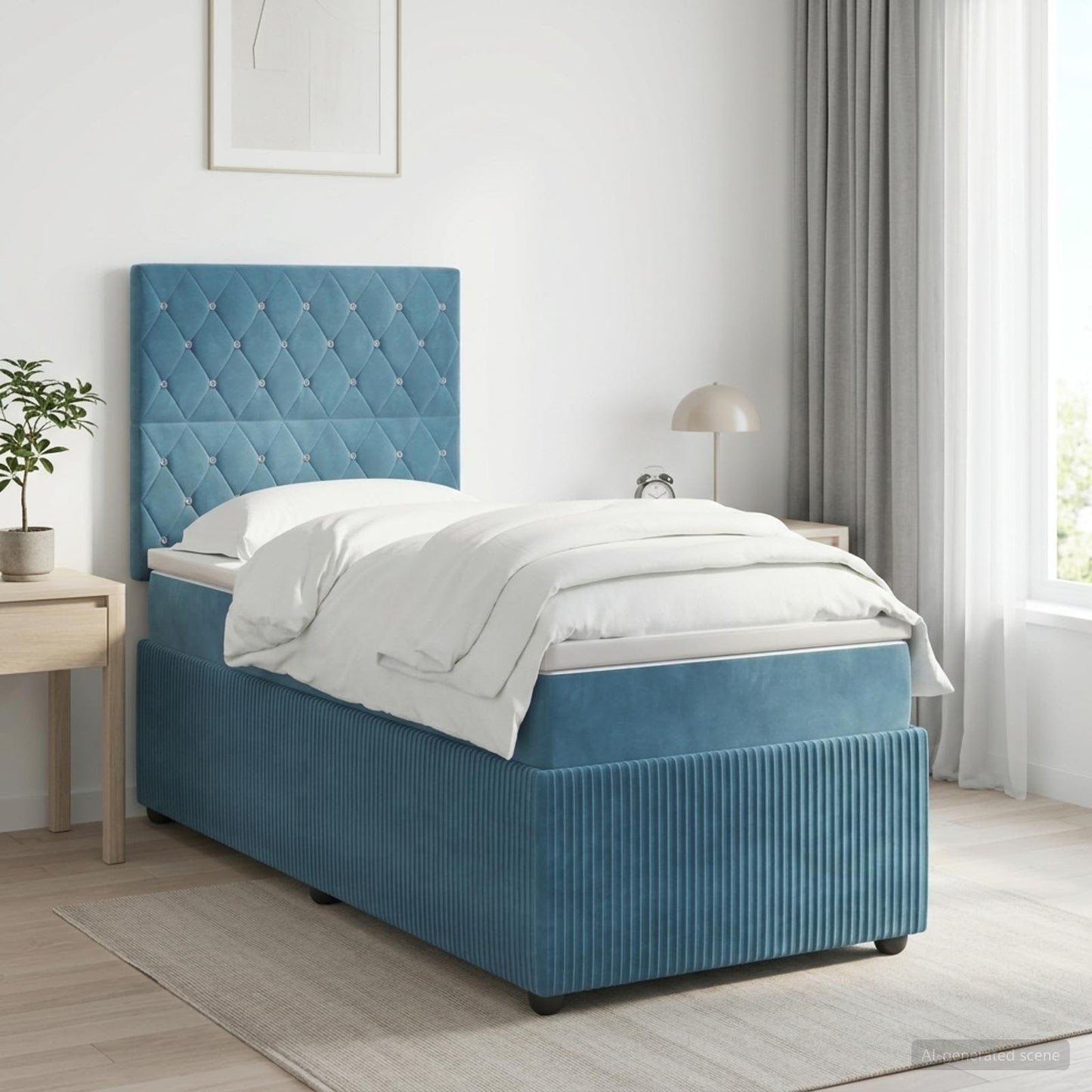 vidaXL Κρεβάτι box spring με στρώμα Μπλε 90 x 190 cm Βελούδο