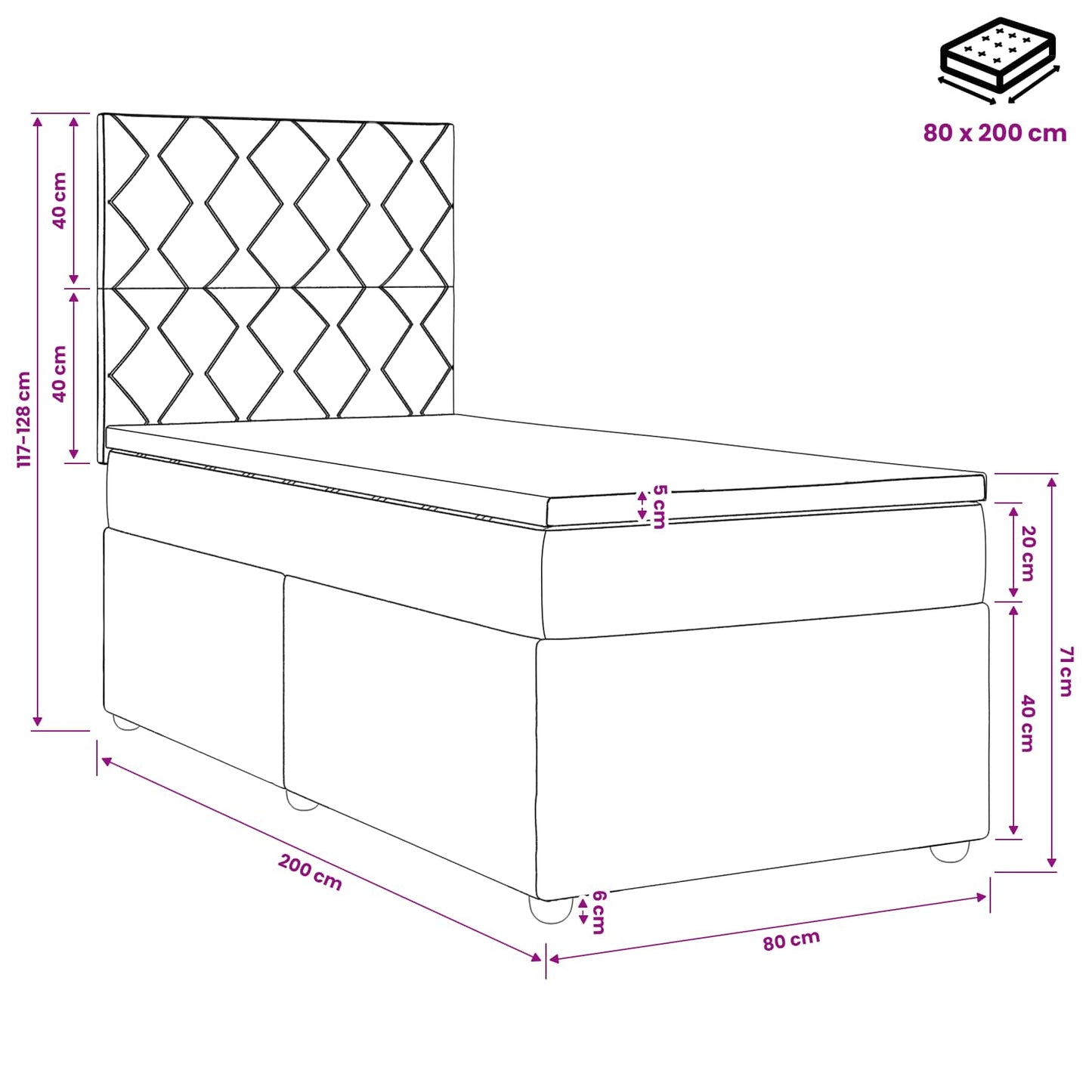 vidaXL Κρεβάτι box spring με στρώμα Σκούρο Πράσινο 80 x 200 cm Βελούδο