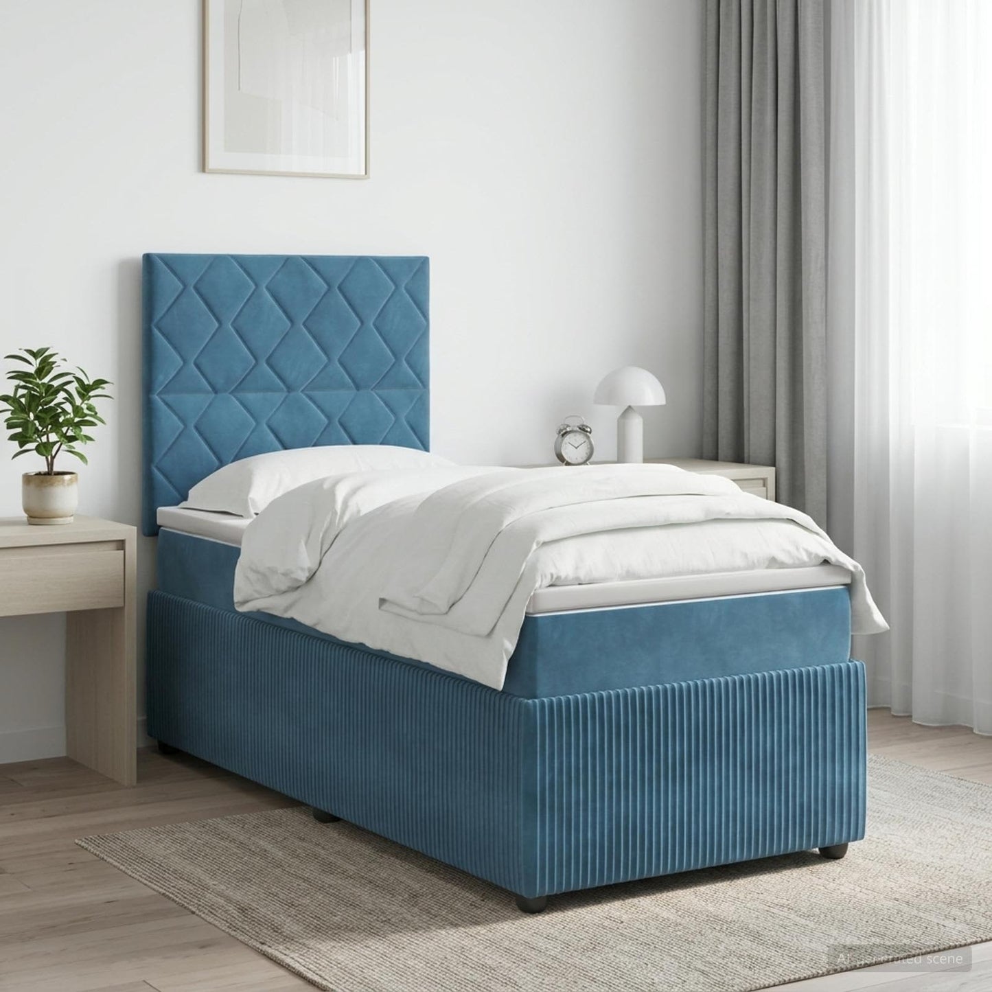 vidaXL Κρεβάτι box spring με στρώμα Μπλε 90 x 200 cm Βελούδο