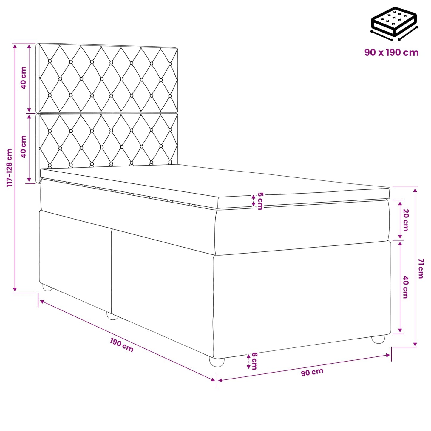 vidaXL Κρεβάτι box spring με στρώμα Σκούρο Πράσινο 90 x 190 cm Βελούδο