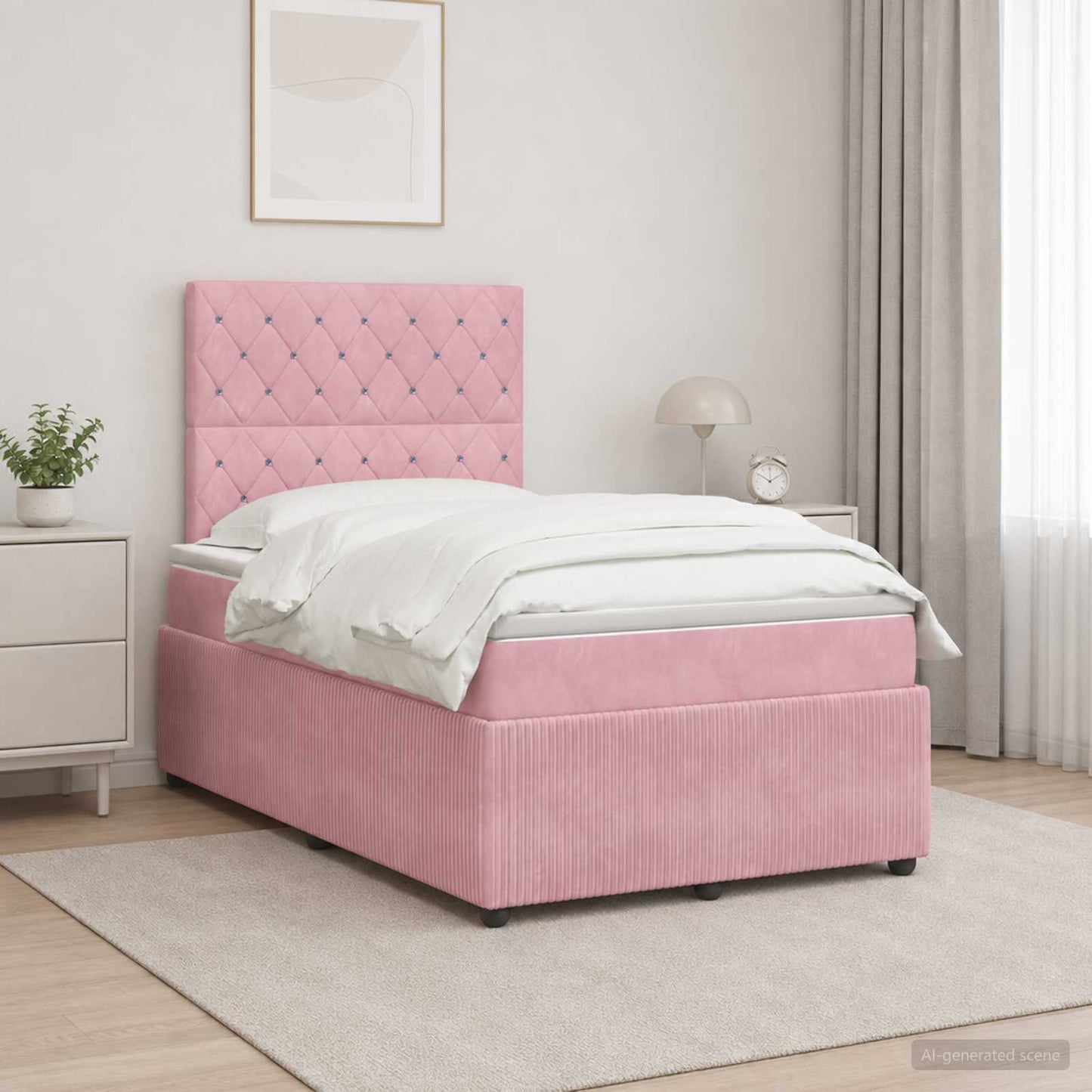 vidaXL Κρεβάτι box spring με στρώμα Ροζ 120 x 200 cm Βελούδο