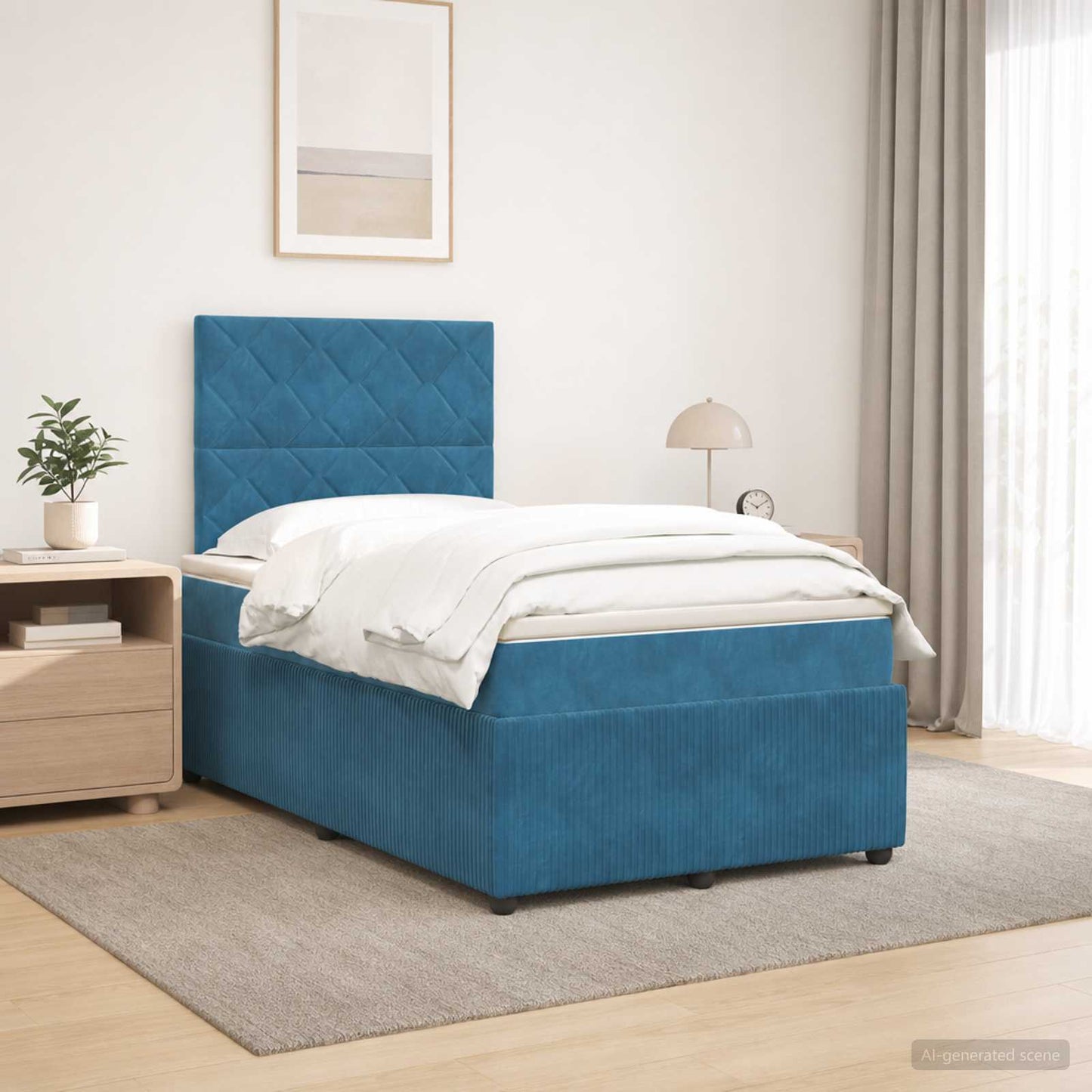 vidaXL Κρεβάτι box spring με στρώμα Μπλε 120 x 200 cm Βελούδο