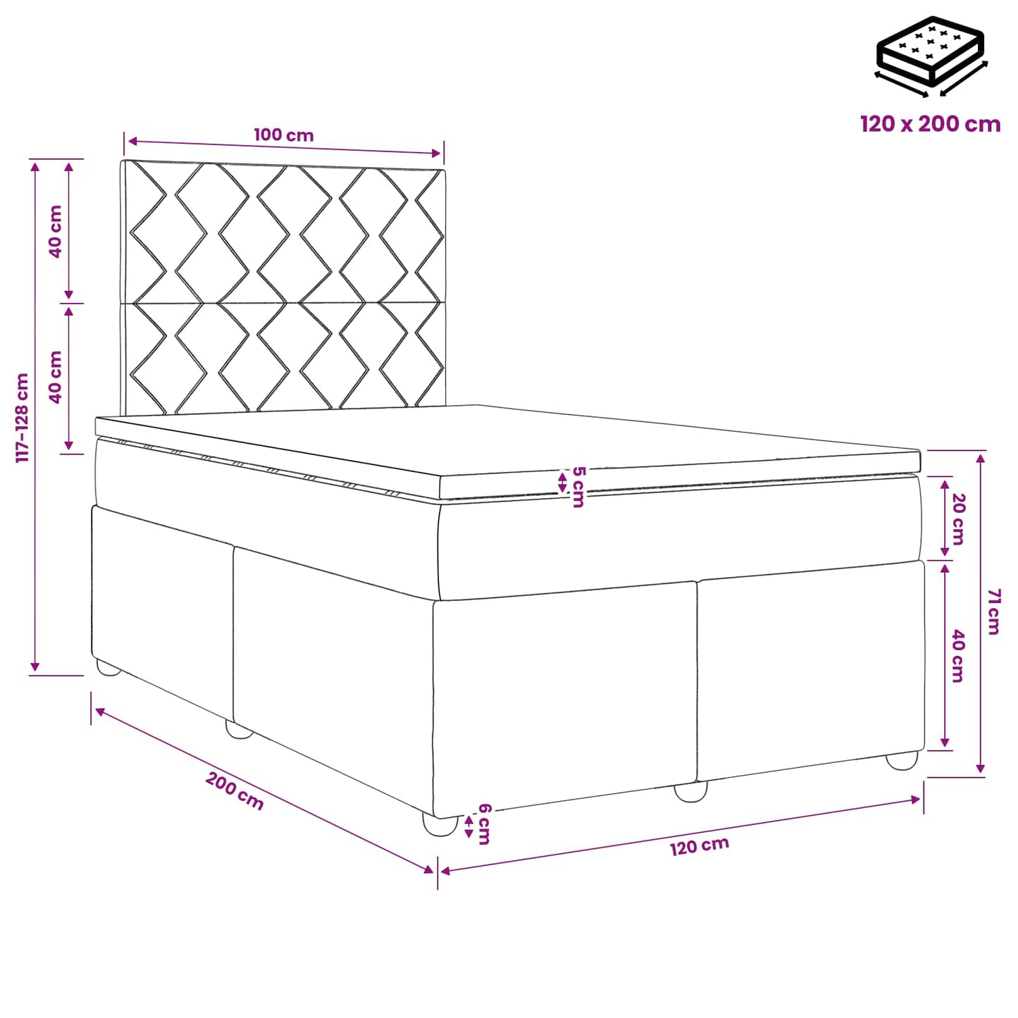 vidaXL Κρεβάτι box spring με στρώμα Σκούρο Γκρι 120 x 200 cm Βελούδο