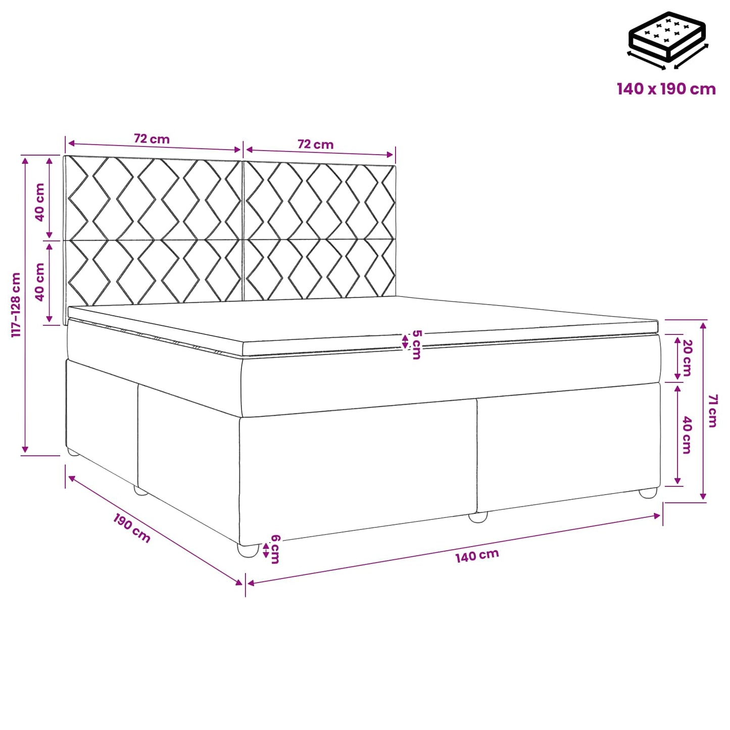 vidaXL Κρεβάτι box spring με στρώμα Σκούρο Γκρι 140 x 190 cm Βελούδο