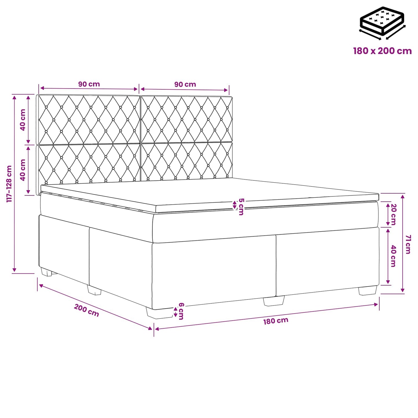 vidaXL Κρεβάτι box spring με στρώμα Ανοιχτό γκρι 180 x 200 cm Βελούδο