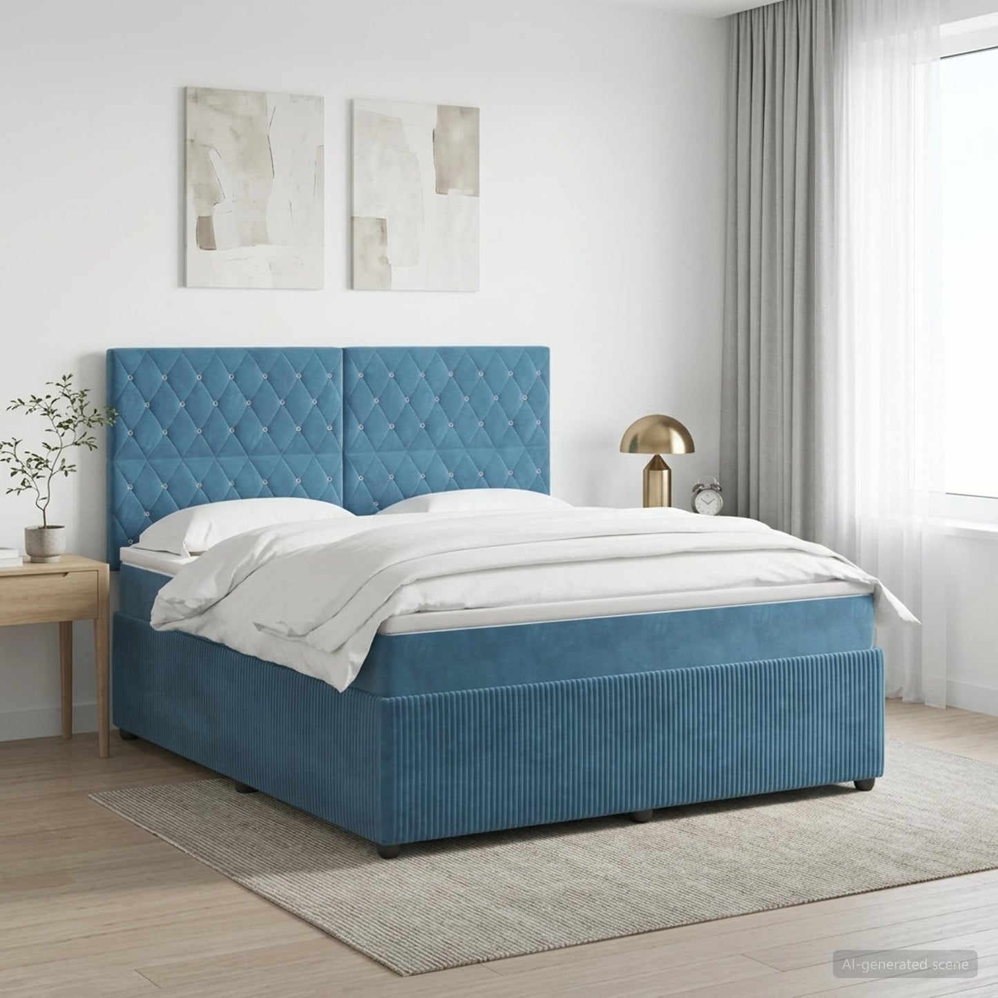 vidaXL Κρεβάτι box spring με στρώμα Μπλε 140 x 200 cm Βελούδο