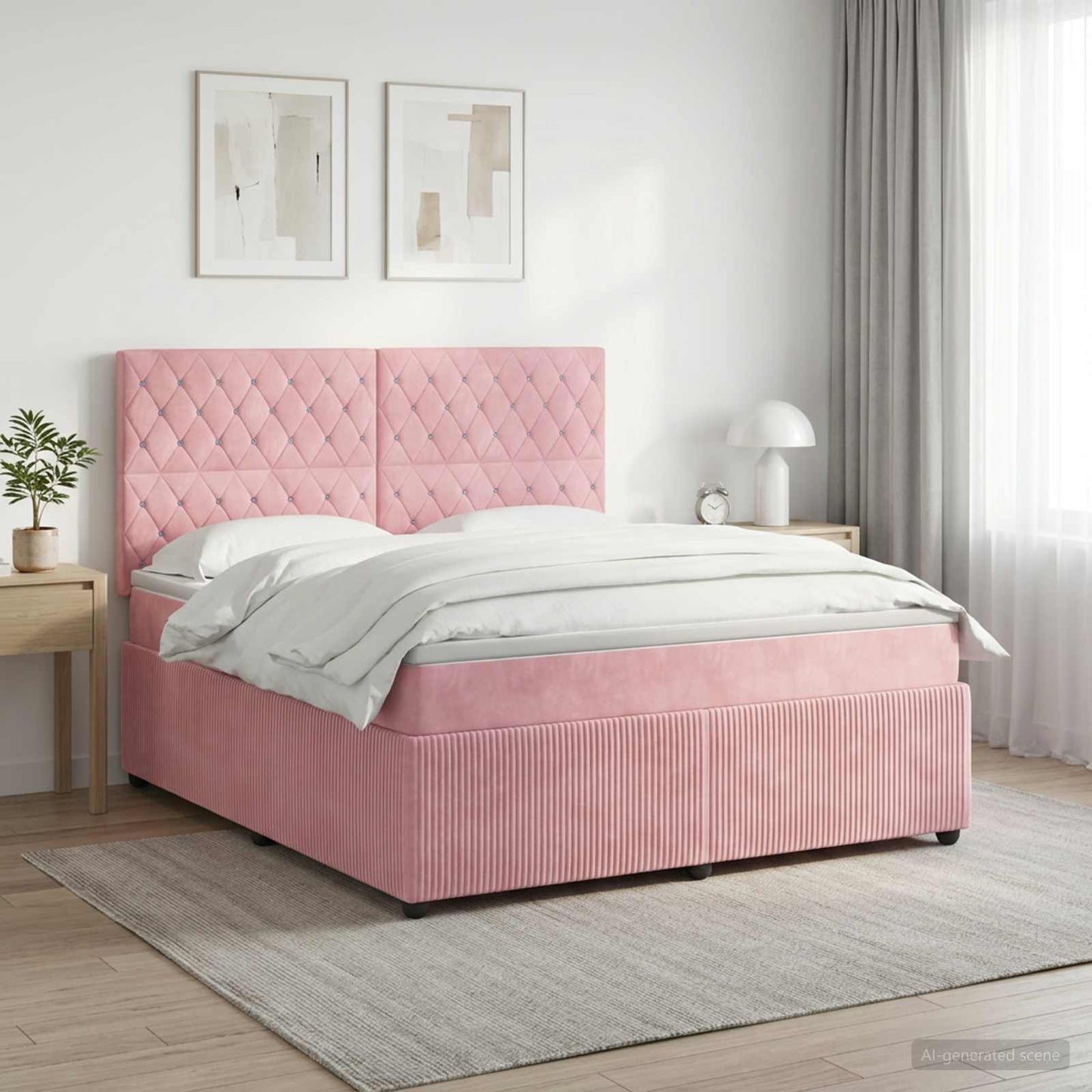vidaXL Κρεβάτι box spring με στρώμα Ροζ 140 x 190 cm Βελούδο