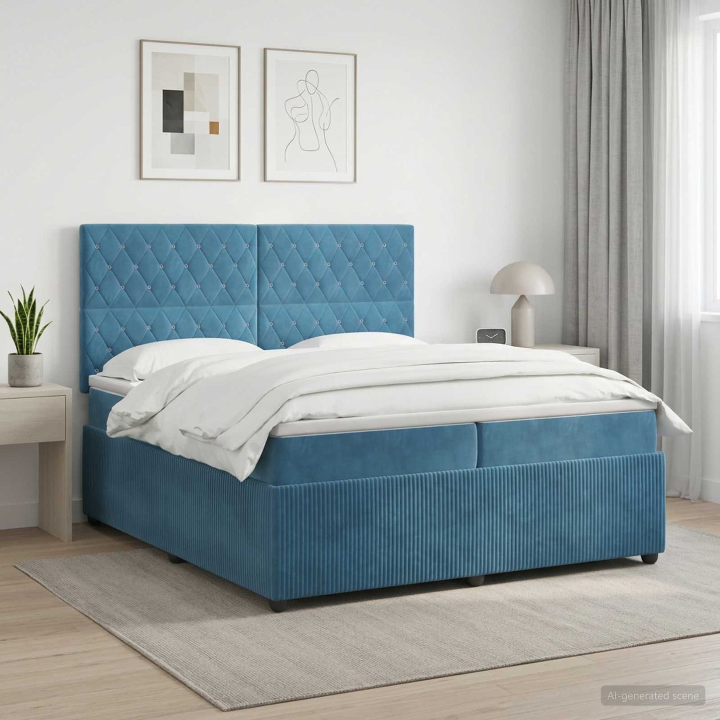 vidaXL Κρεβάτι box spring με στρώμα Μπλε 200 x 200 cm Βελούδο