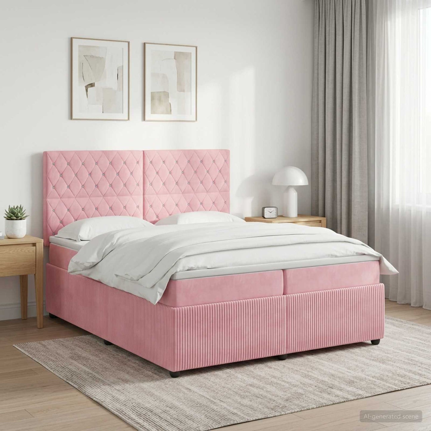 vidaXL Κρεβάτι box spring με στρώμα Ροζ 200 x 200 cm Βελούδο