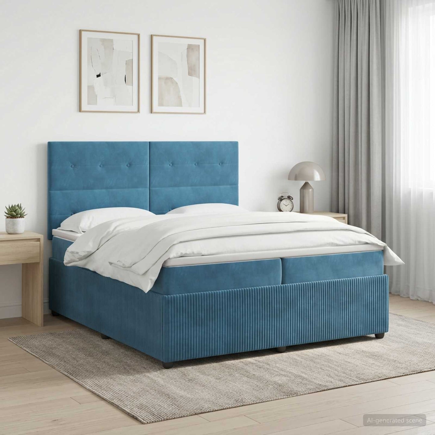 vidaXL Κρεβάτι box spring με στρώμα Μπλε 200 x 200 cm Βελούδο