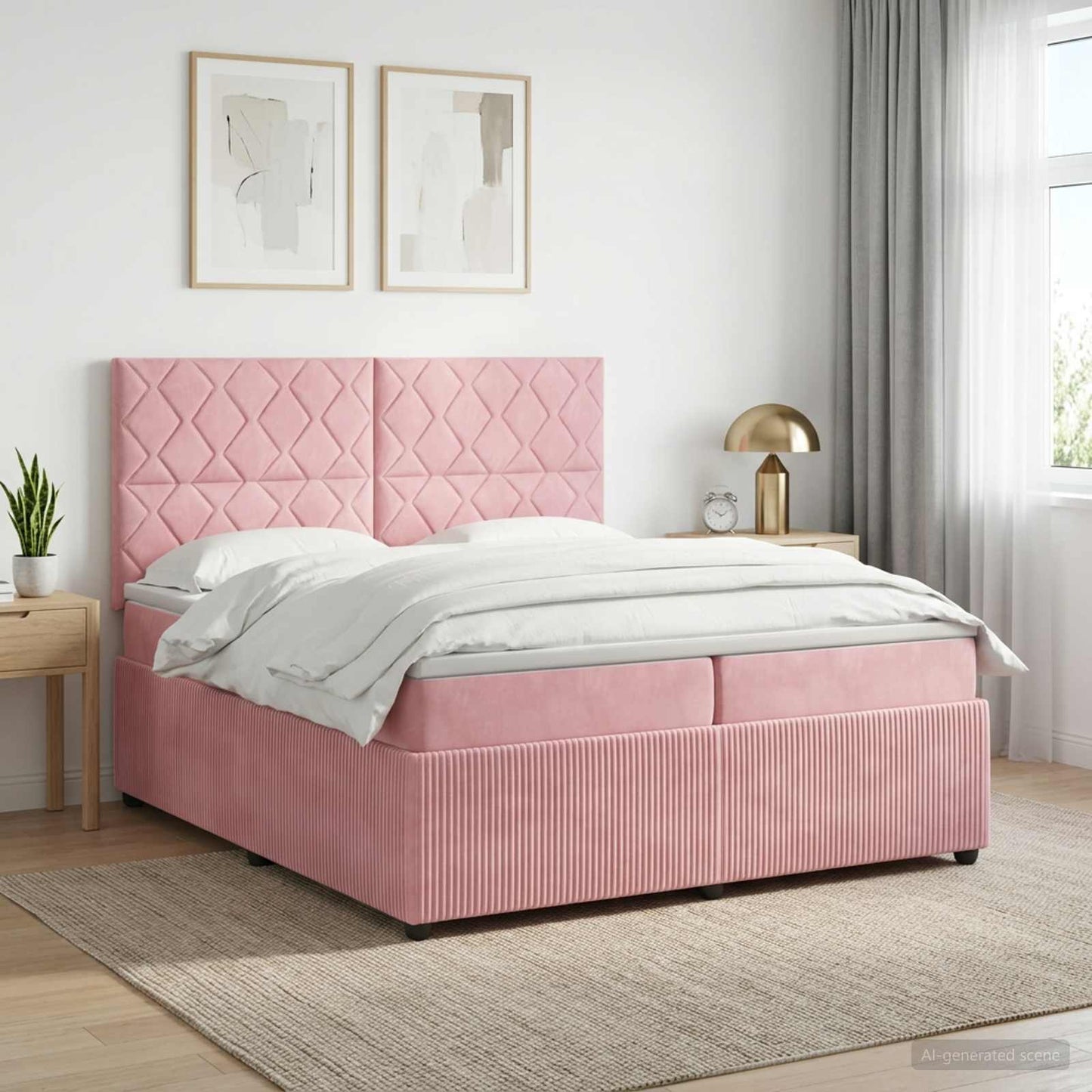 vidaXL Κρεβάτι box spring με στρώμα Ροζ 200 x 200 cm Βελούδο