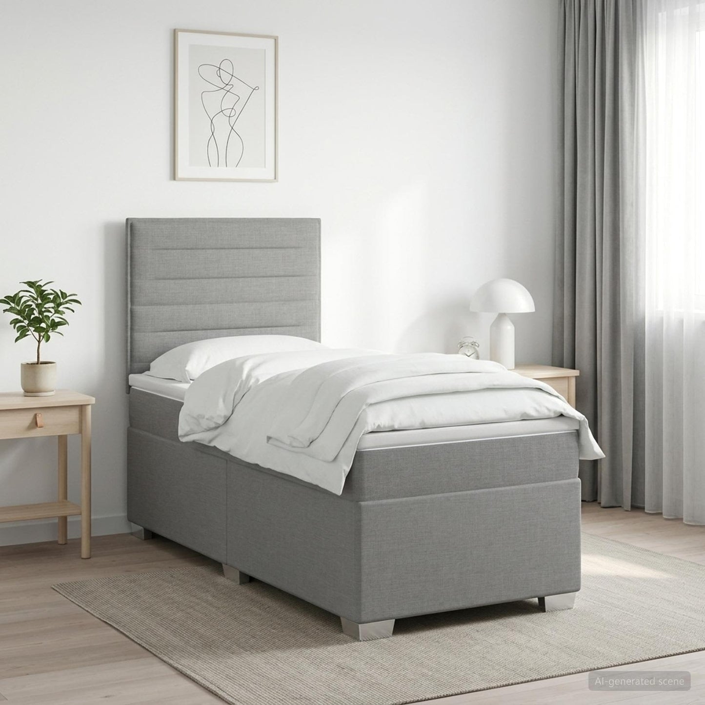 vidaXL Κρεβάτι Box Spring με Στρώμα και LED Ανοιχτό γκρι 90 x 190 cm
