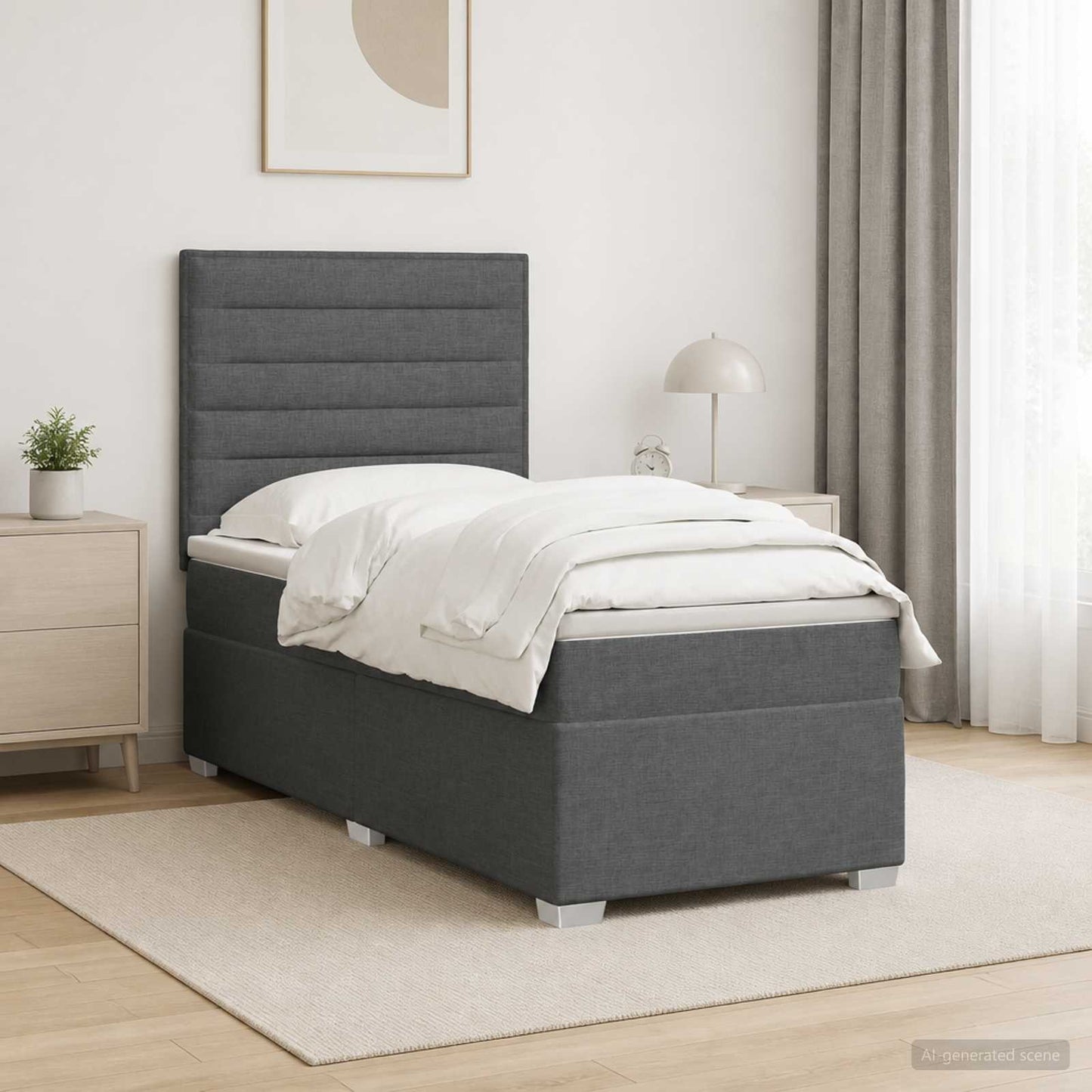 vidaXL Κρεβάτι box spring με στρώμα Σκούρο Γκρι 100 x 200 cm Ύφασμα