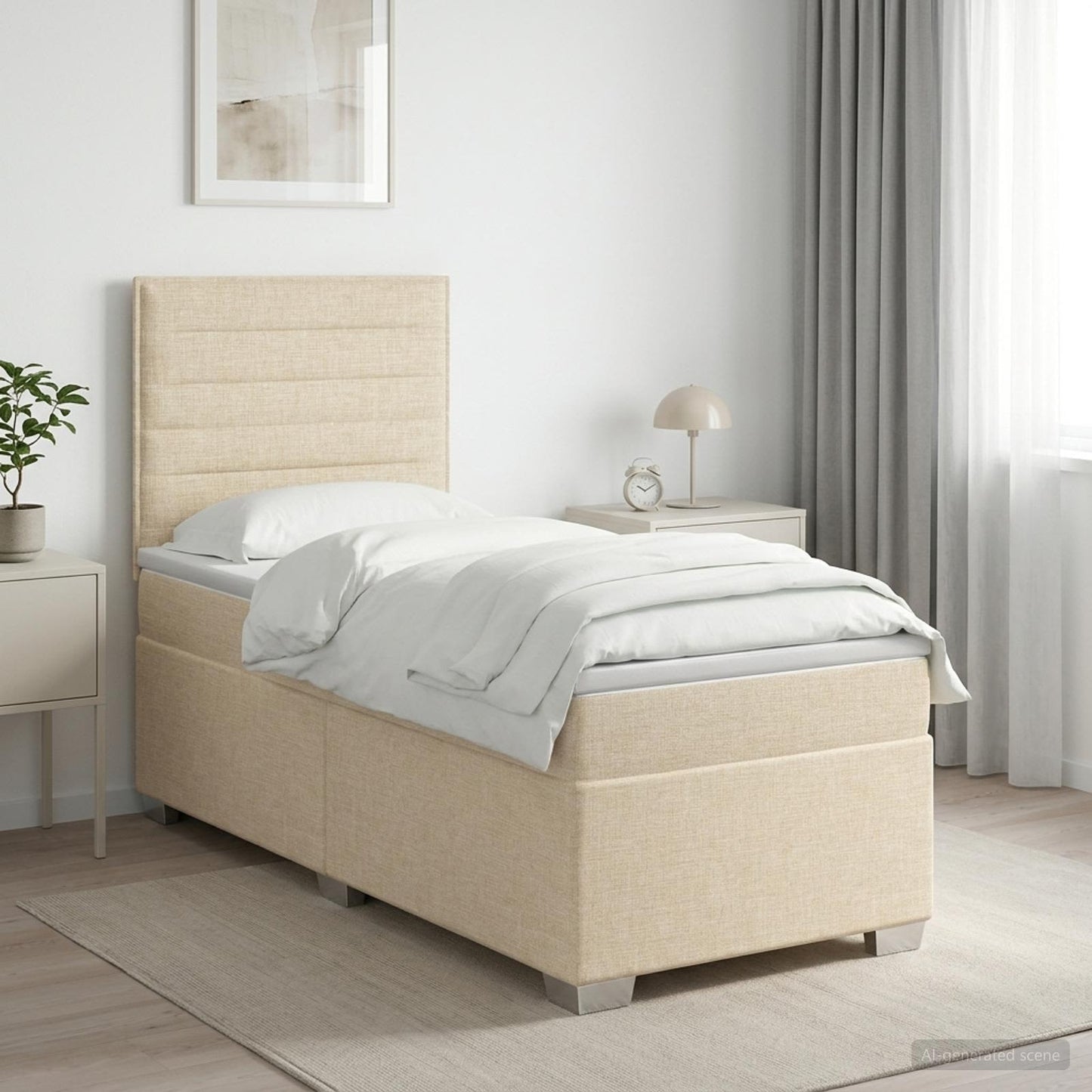 vidaXL Κρεβάτι box spring με στρώμα Κρεμ 100 x 200 cm Ύφασμα